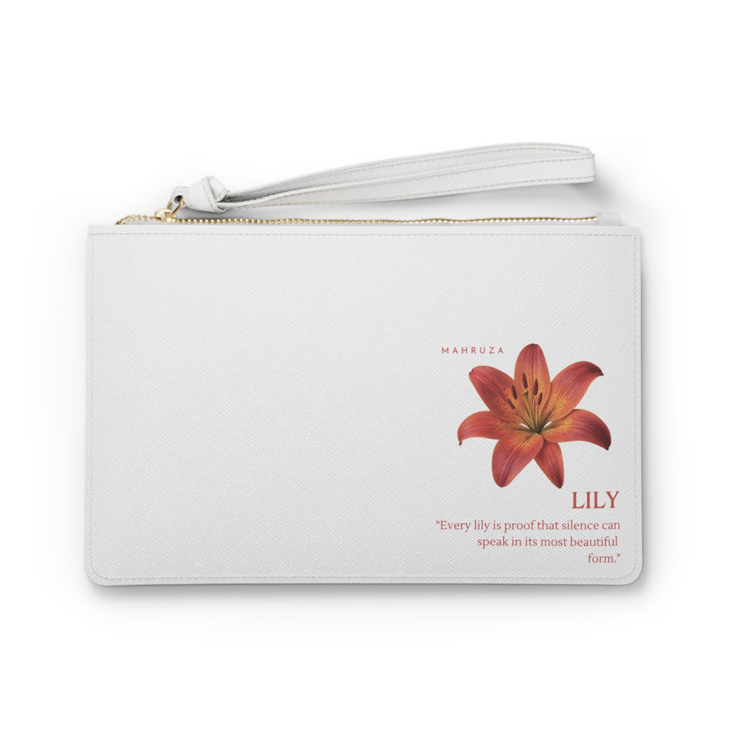 Lily Floral Clutch Bag — Botanical Accent Wristlet with 'Lily' Quote