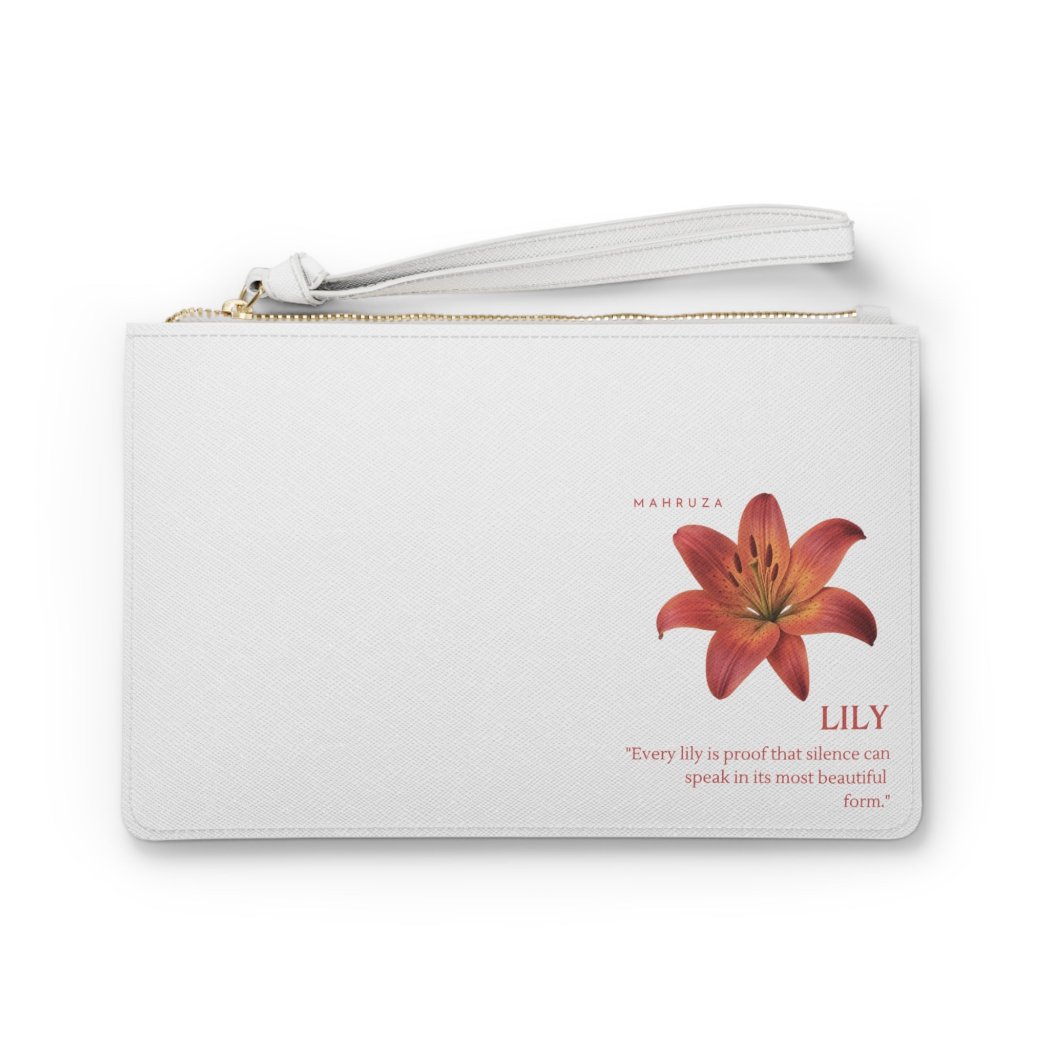 Lily Floral Clutch Bag — Botanical Accent Wristlet with 'Lily' Quote