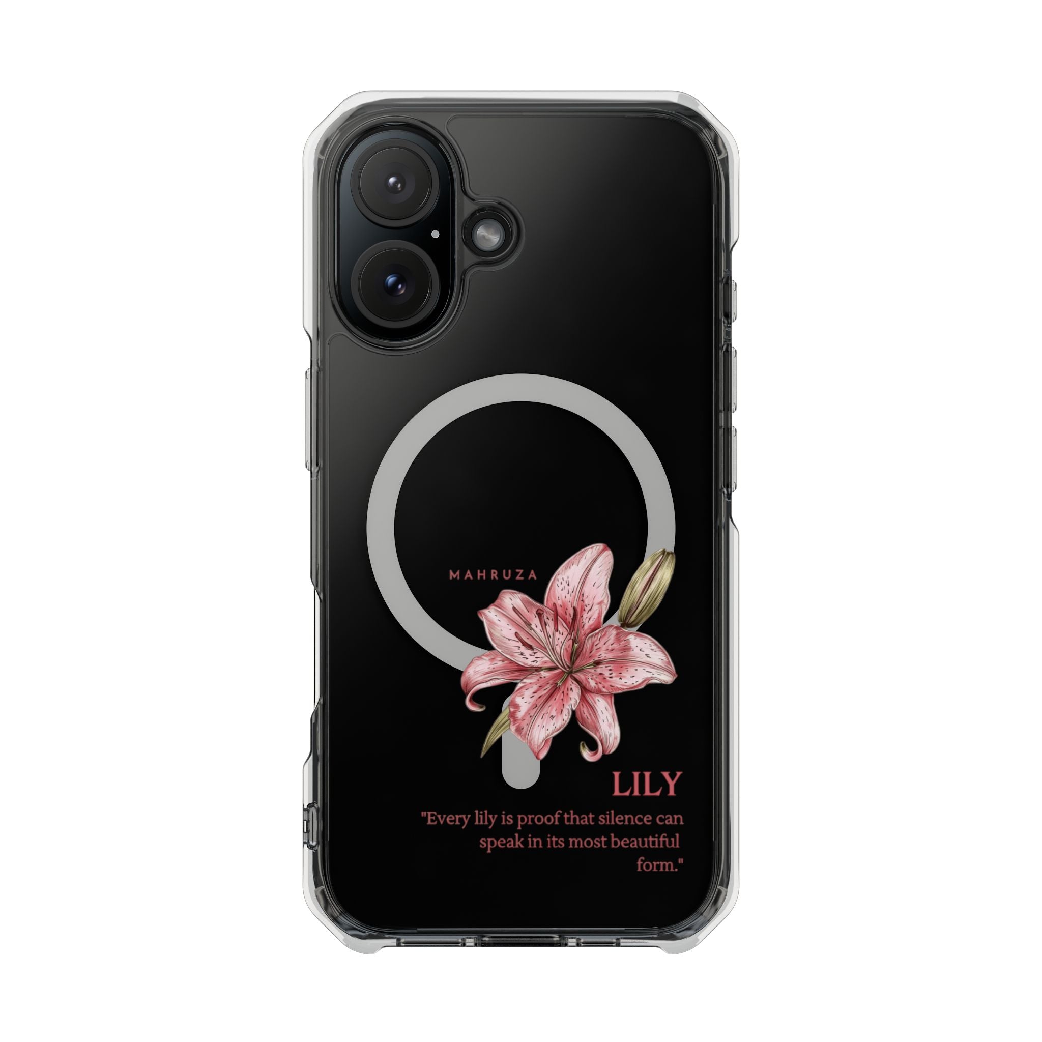 Clear Magnetic Phone Case — Pink Lily Floral Design