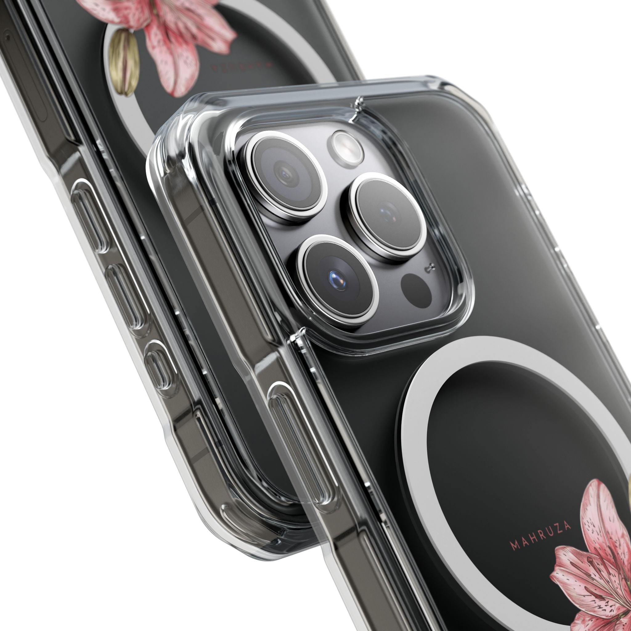 Clear Magnetic Phone Case — Pink Lily Floral Design