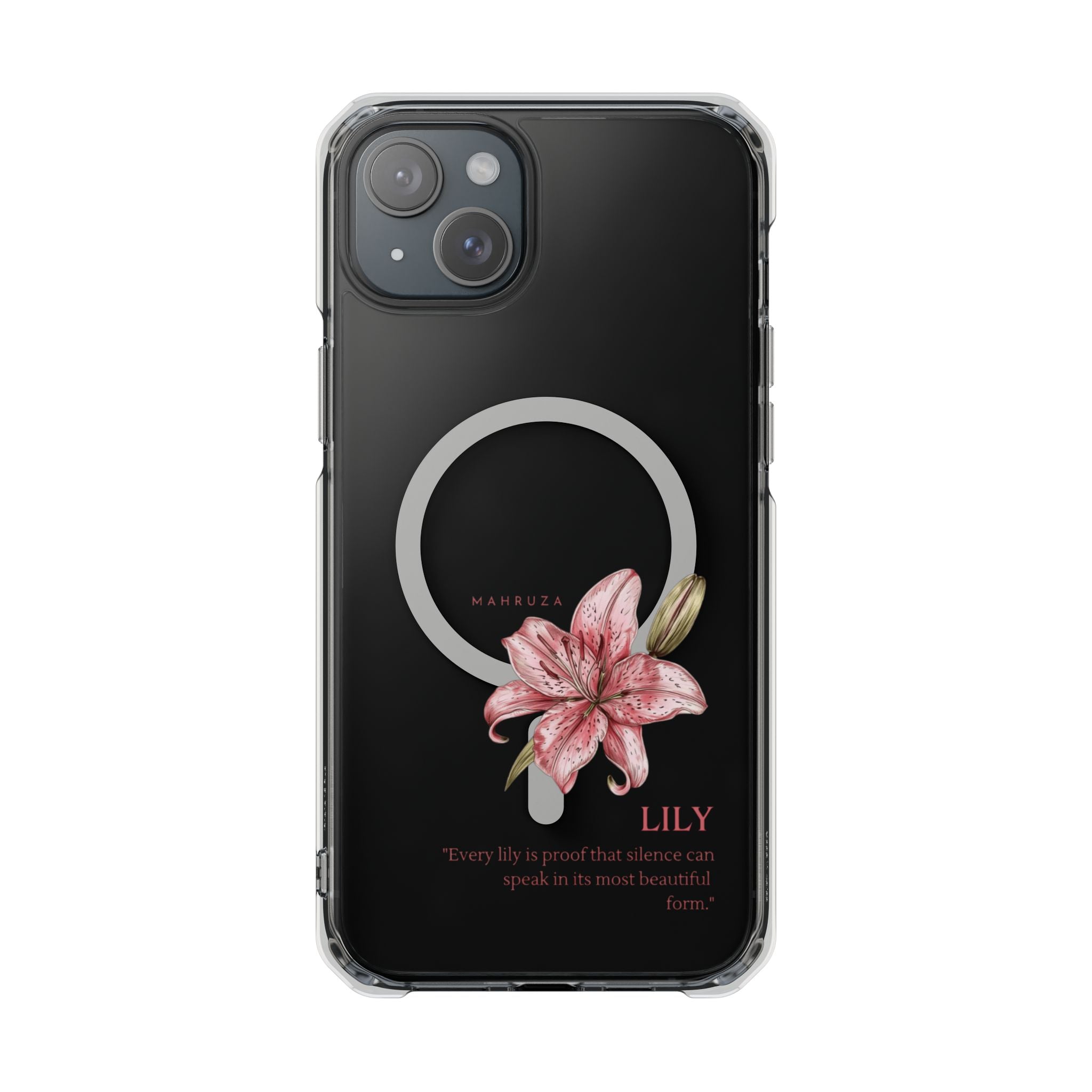 Clear Magnetic Phone Case — Pink Lily Floral Design