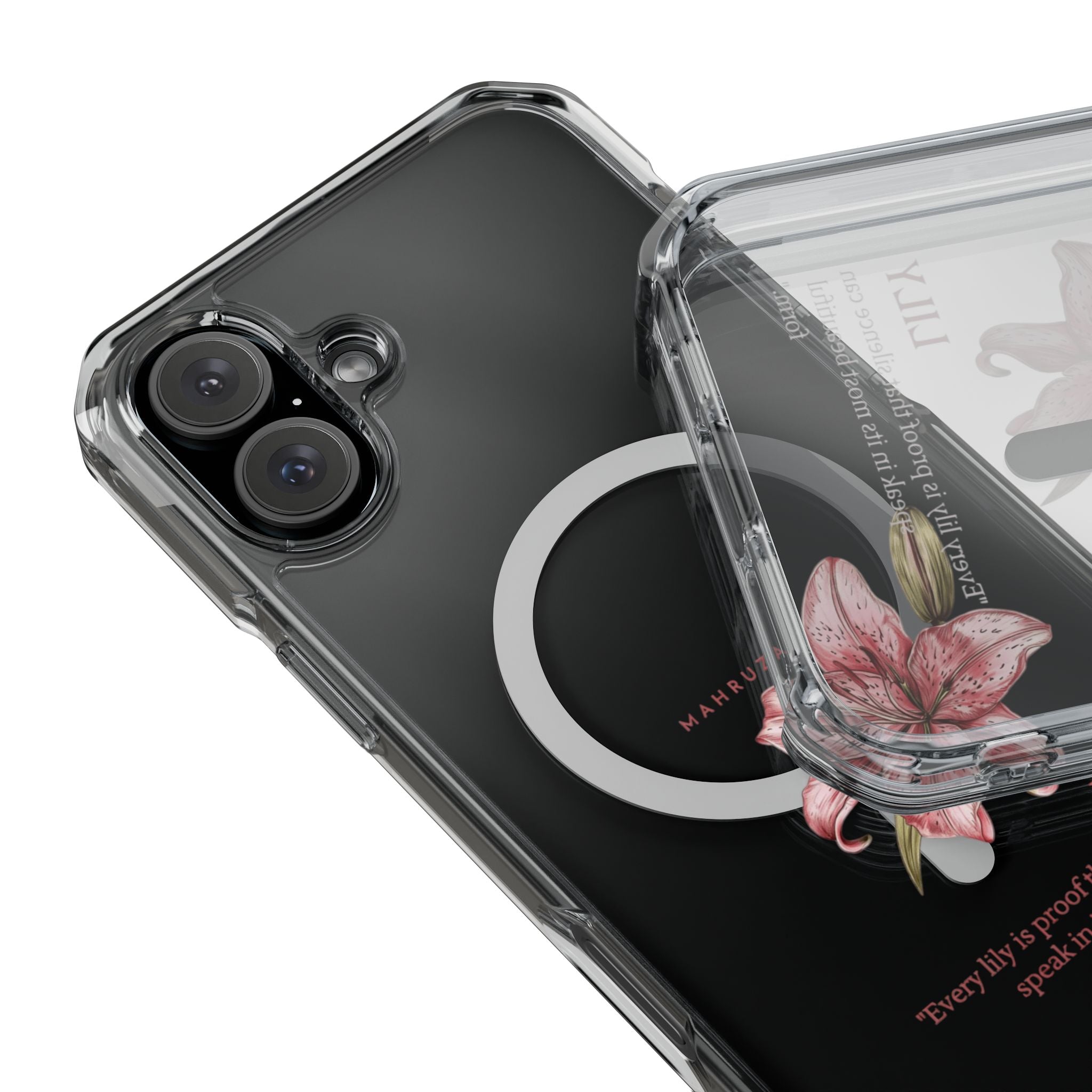 Clear Magnetic Phone Case — Pink Lily Floral Design