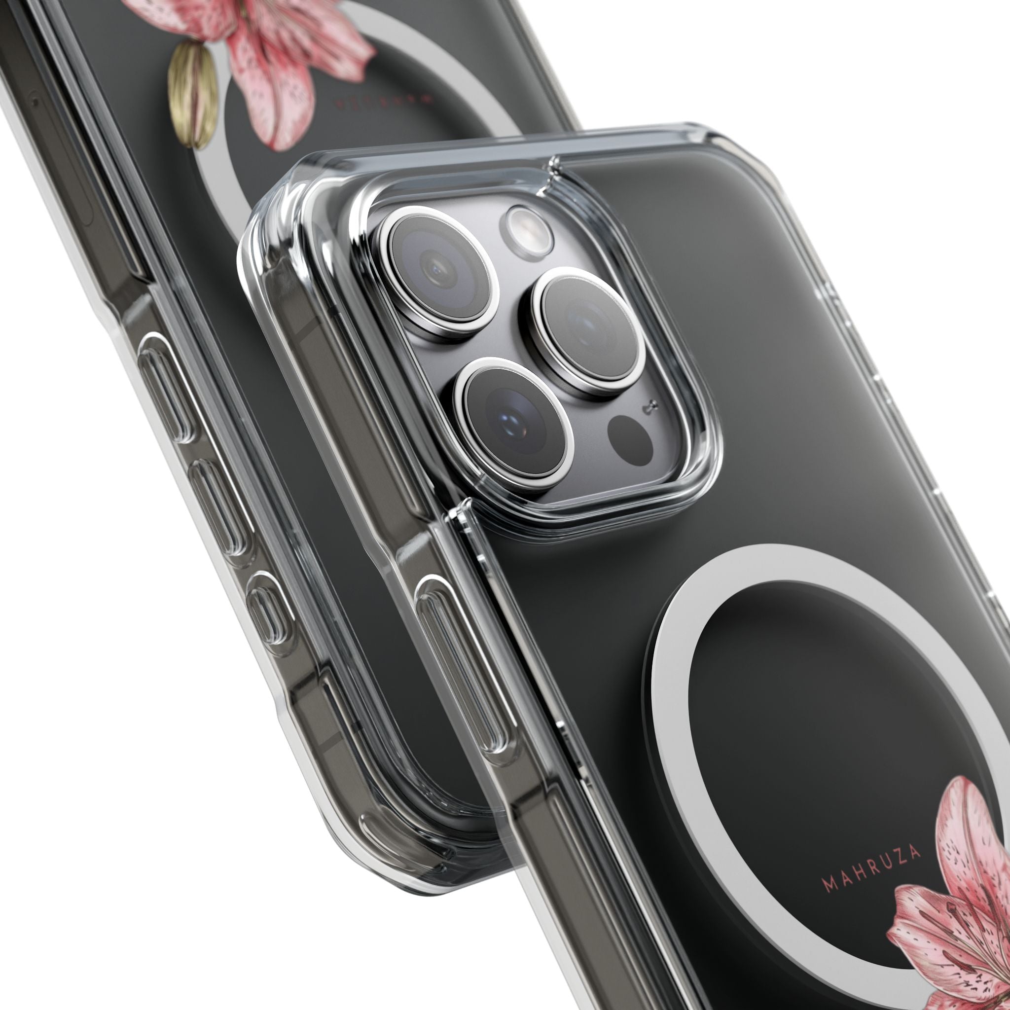 Clear Magnetic Phone Case — Pink Lily Floral Design