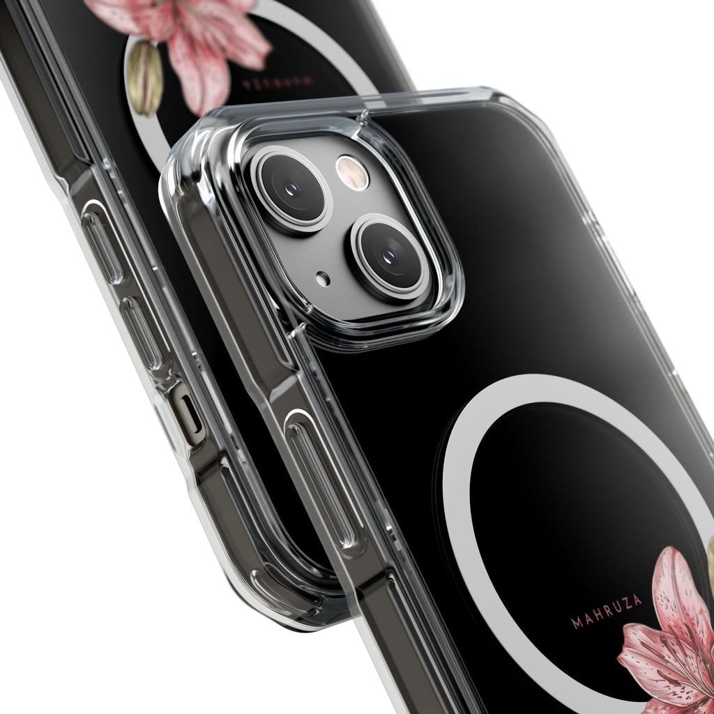Clear Magnetic Phone Case — Pink Lily Floral Design