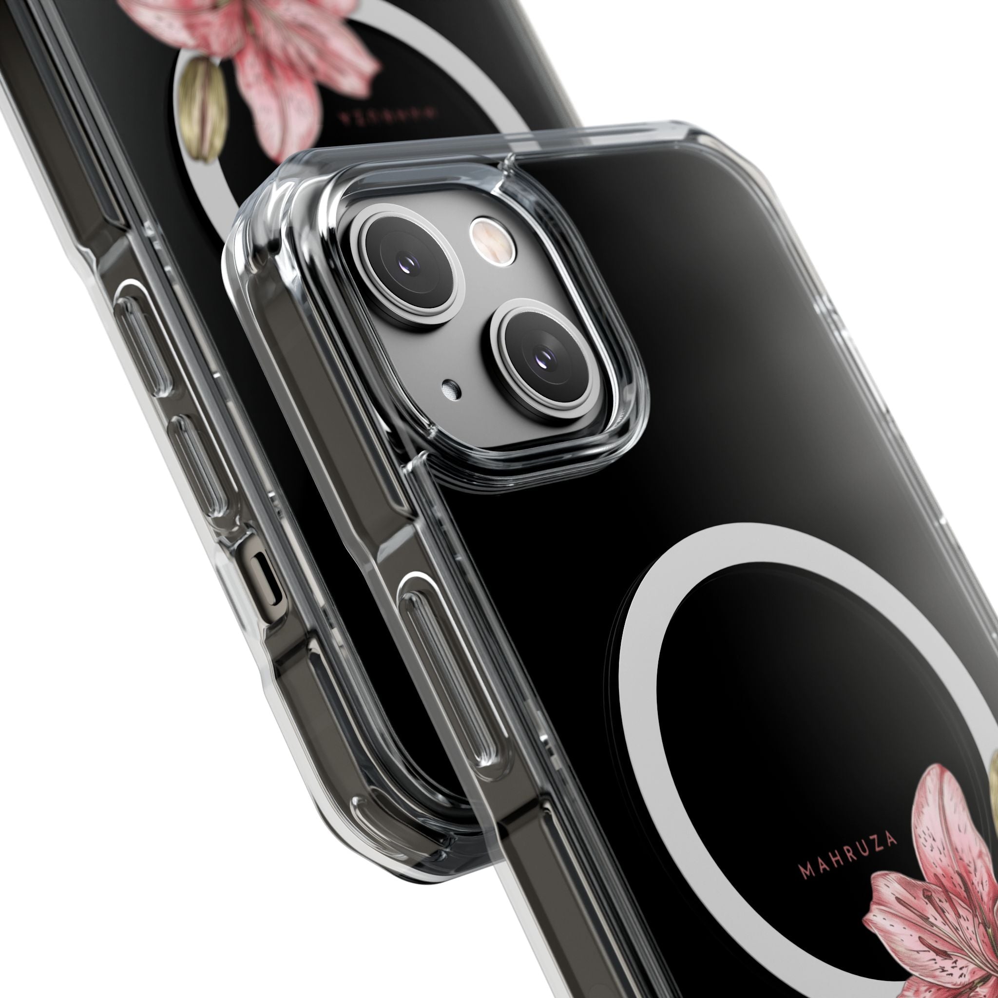 Clear Magnetic Phone Case — Pink Lily Floral Design