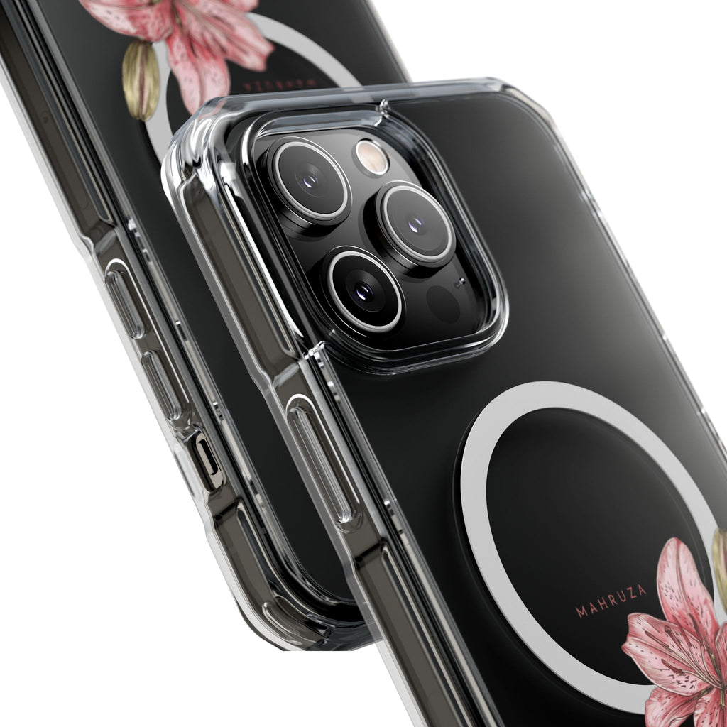 Clear Magnetic Phone Case — Pink Lily Floral Design