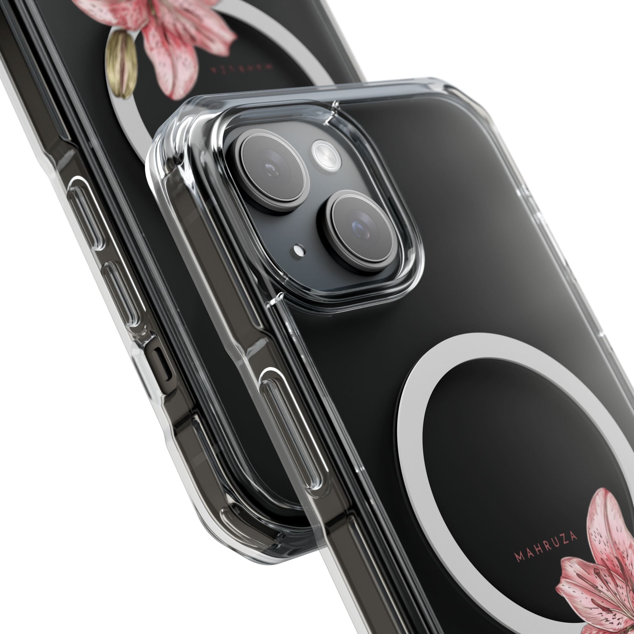 Clear Magnetic Phone Case — Pink Lily Floral Design