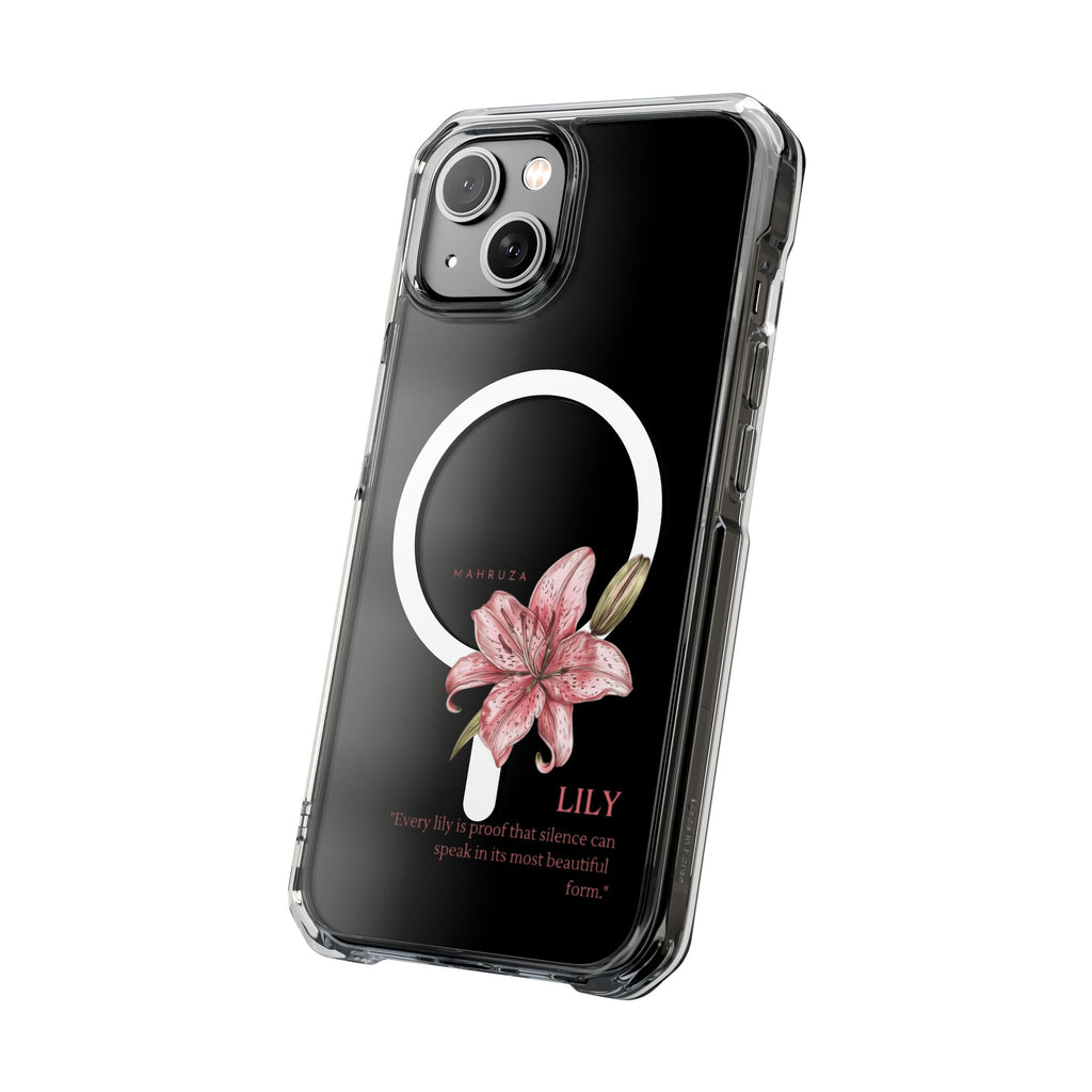 Clear Magnetic Phone Case — Pink Lily Floral Design