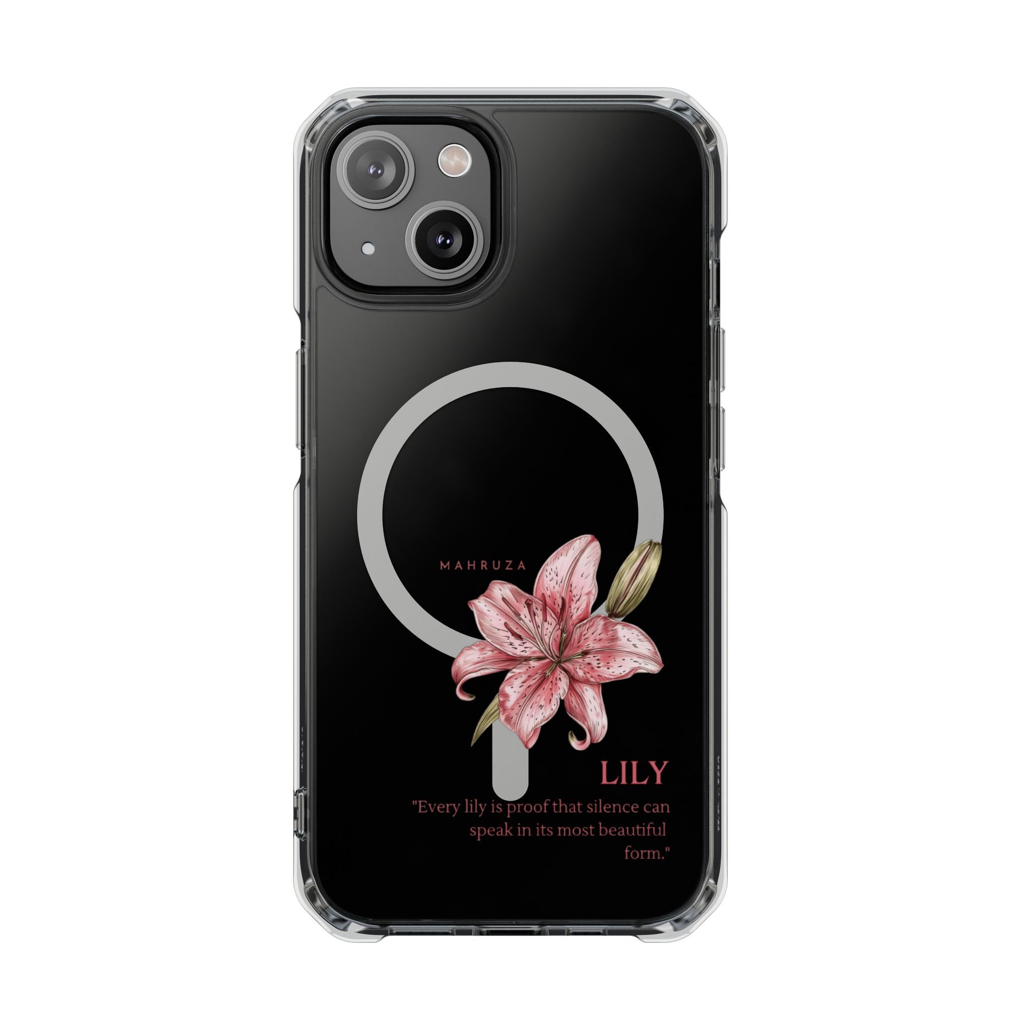 Clear Magnetic Phone Case — Pink Lily Floral Design