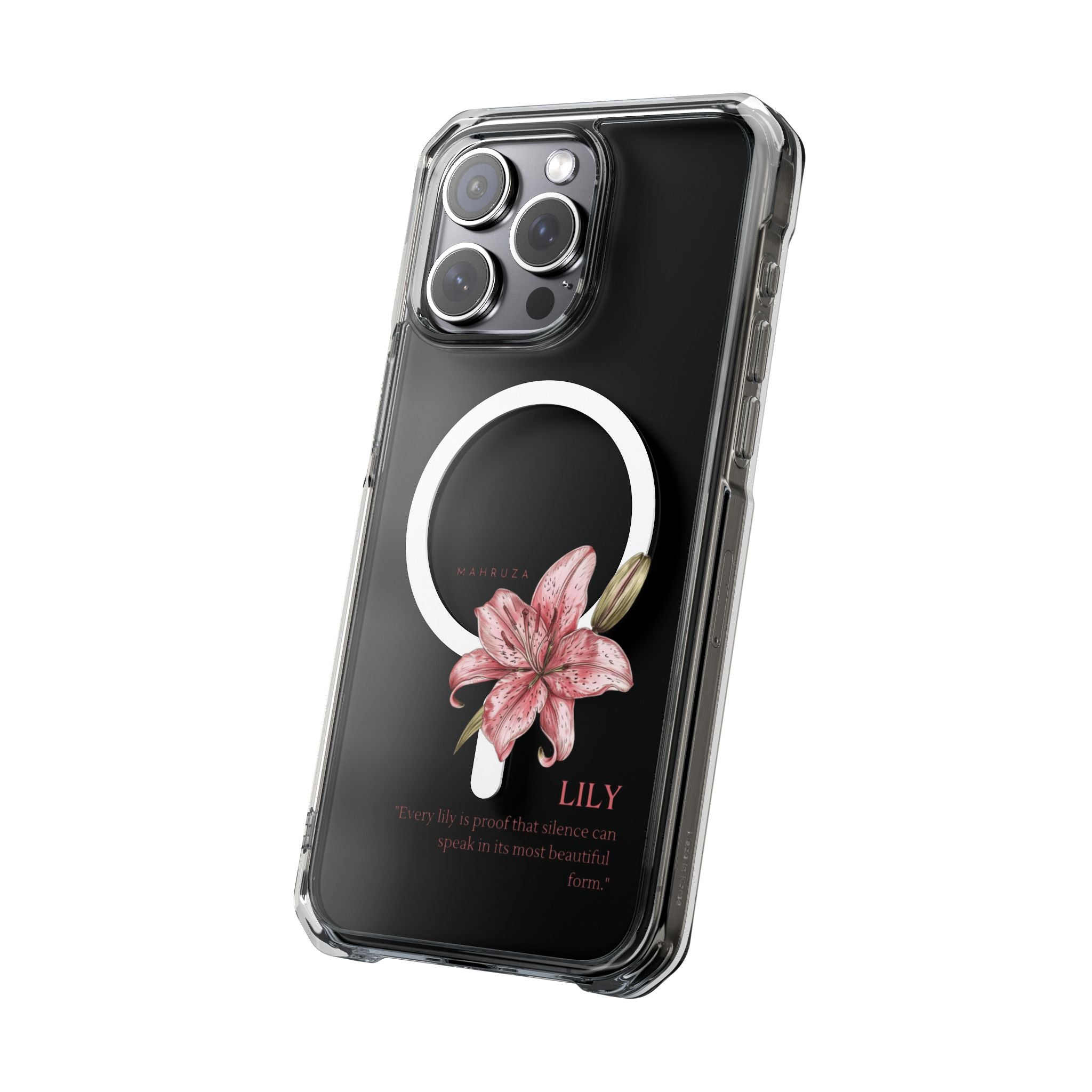 Clear Magnetic Phone Case — Pink Lily Floral Design
