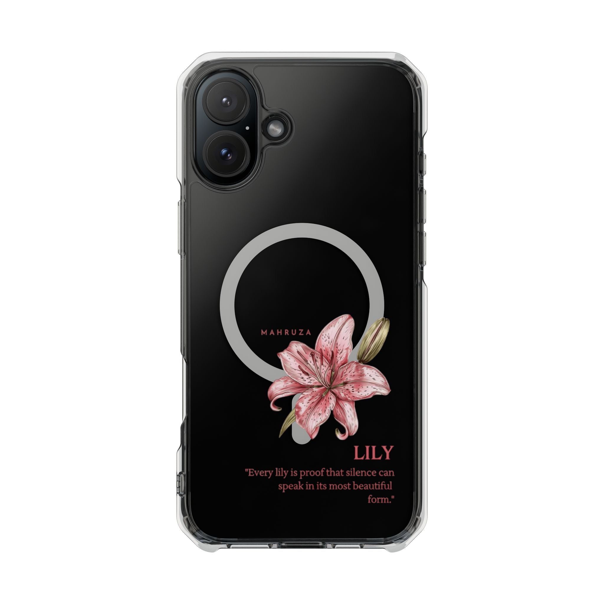 Clear Magnetic Phone Case — Pink Lily Floral Design
