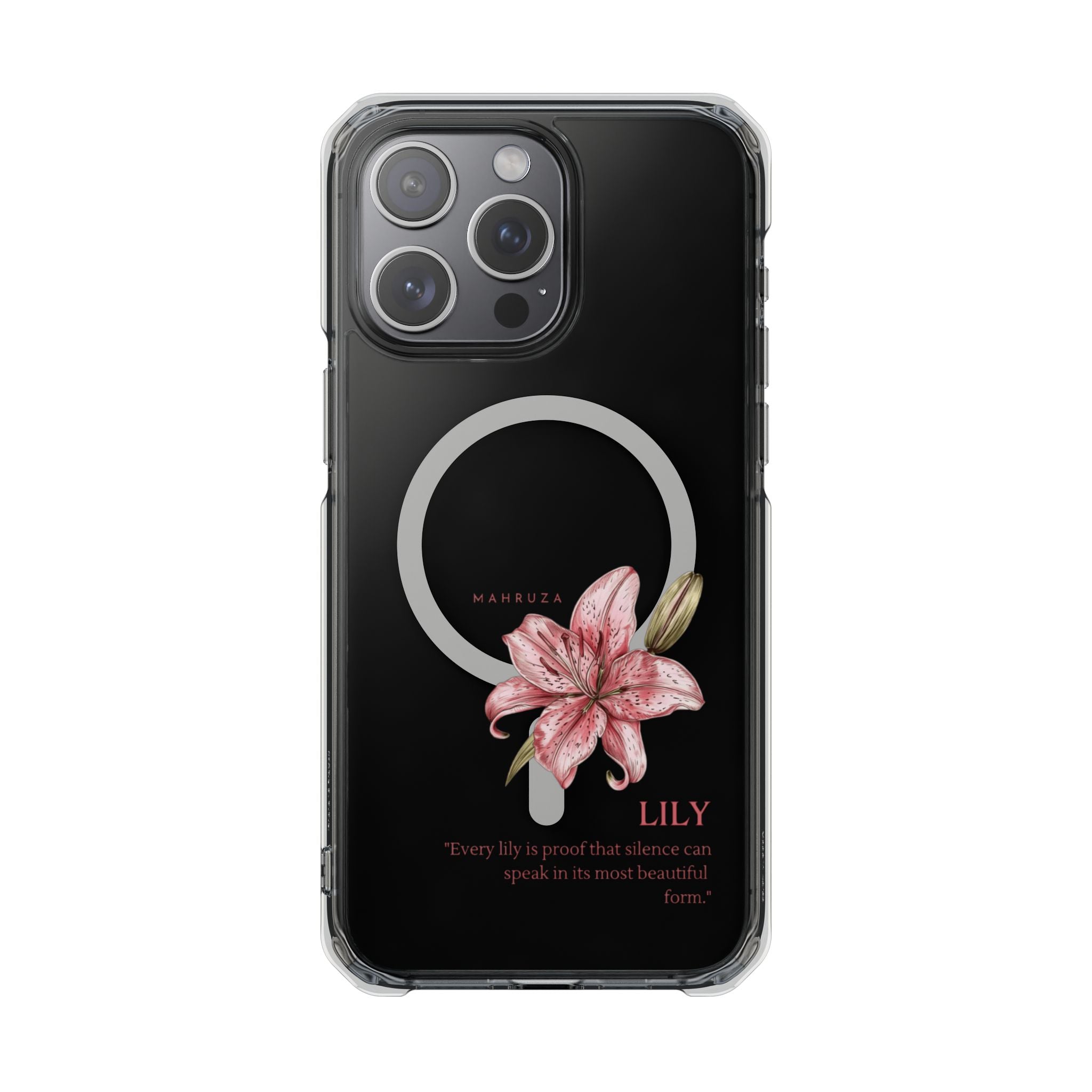 Clear Magnetic Phone Case — Pink Lily Floral Design