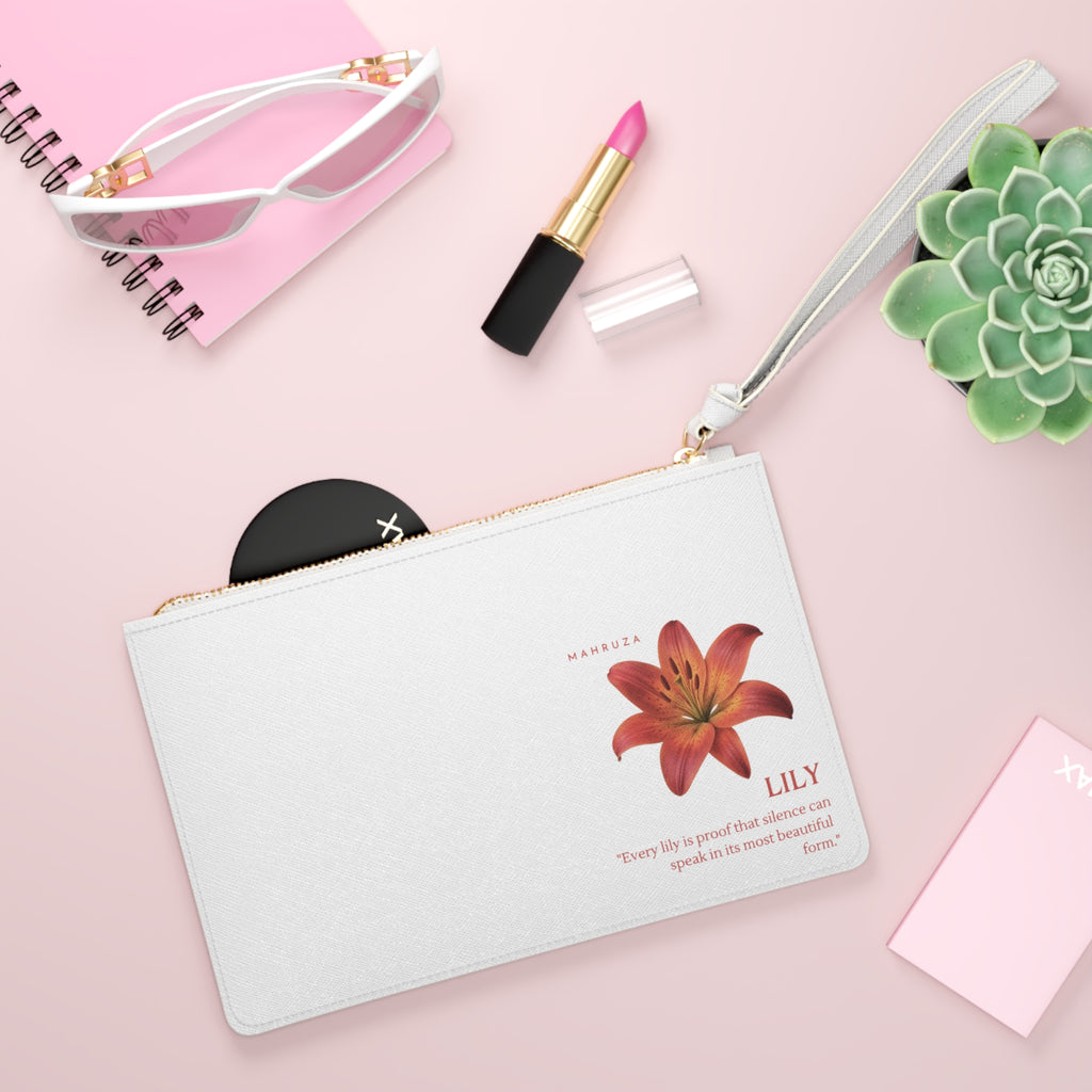 Lily Floral Clutch Bag — Botanical Accent Wristlet with 'Lily' Quote
