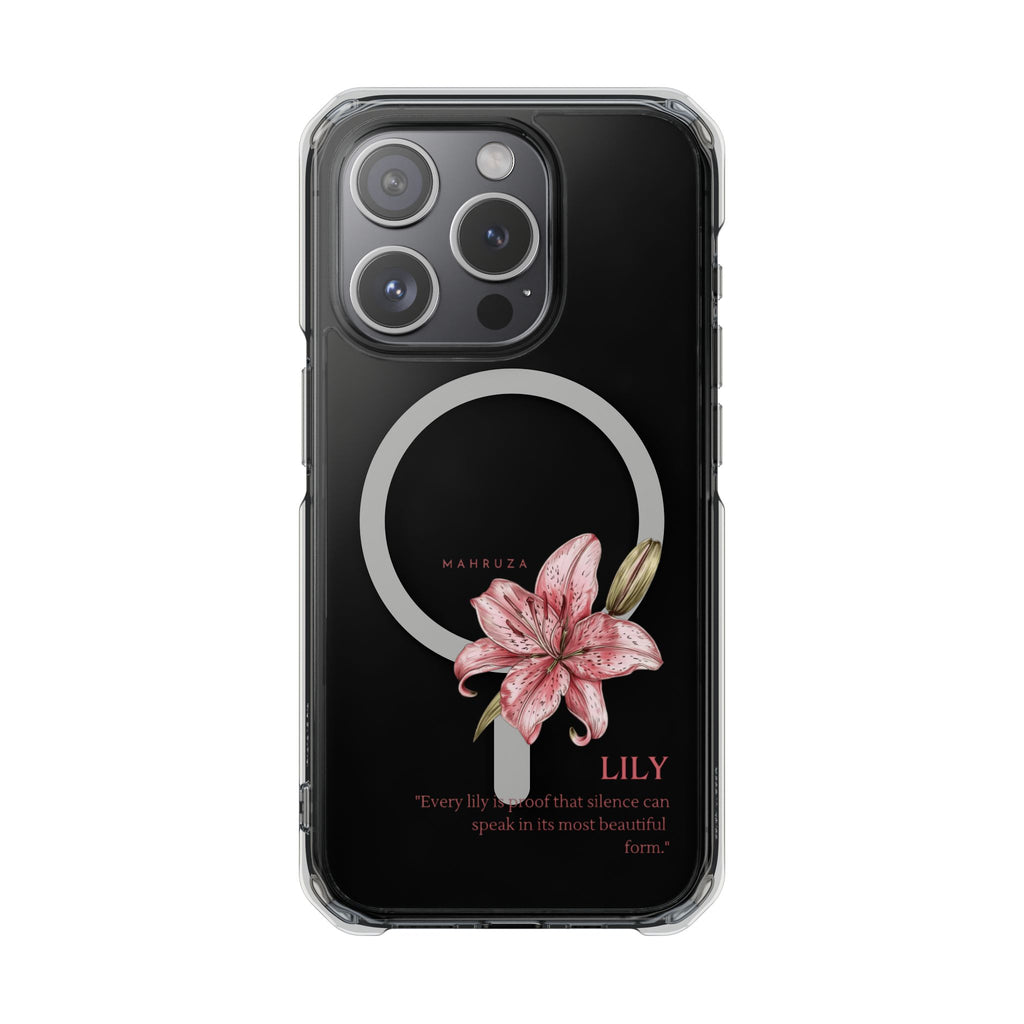 Clear Magnetic Phone Case — Pink Lily Floral Design