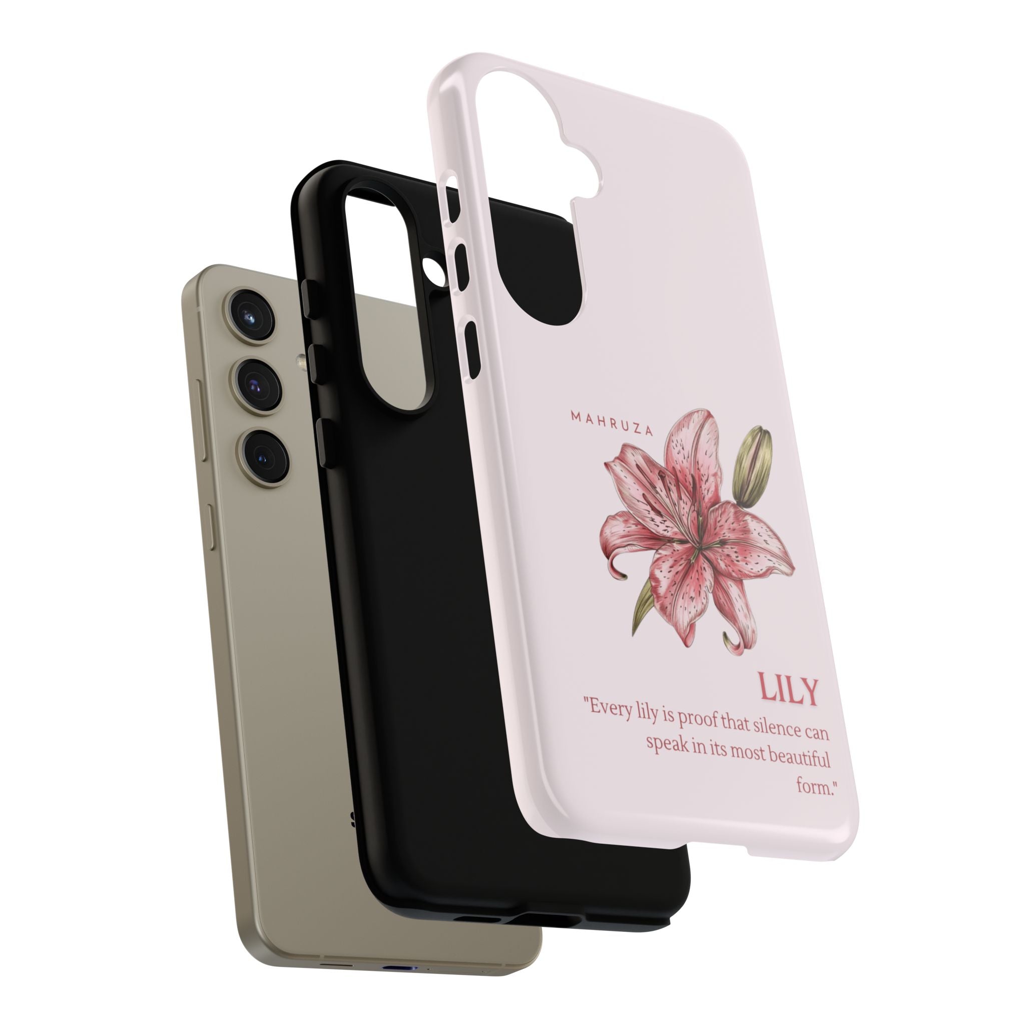 Lily Floral Tough Phone Case — Pink Botanical Quote Protective Cover