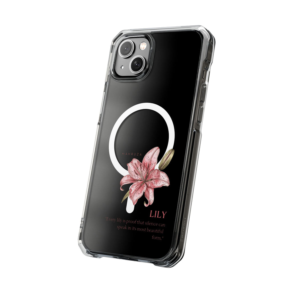 Clear Magnetic Phone Case — Pink Lily Floral Design