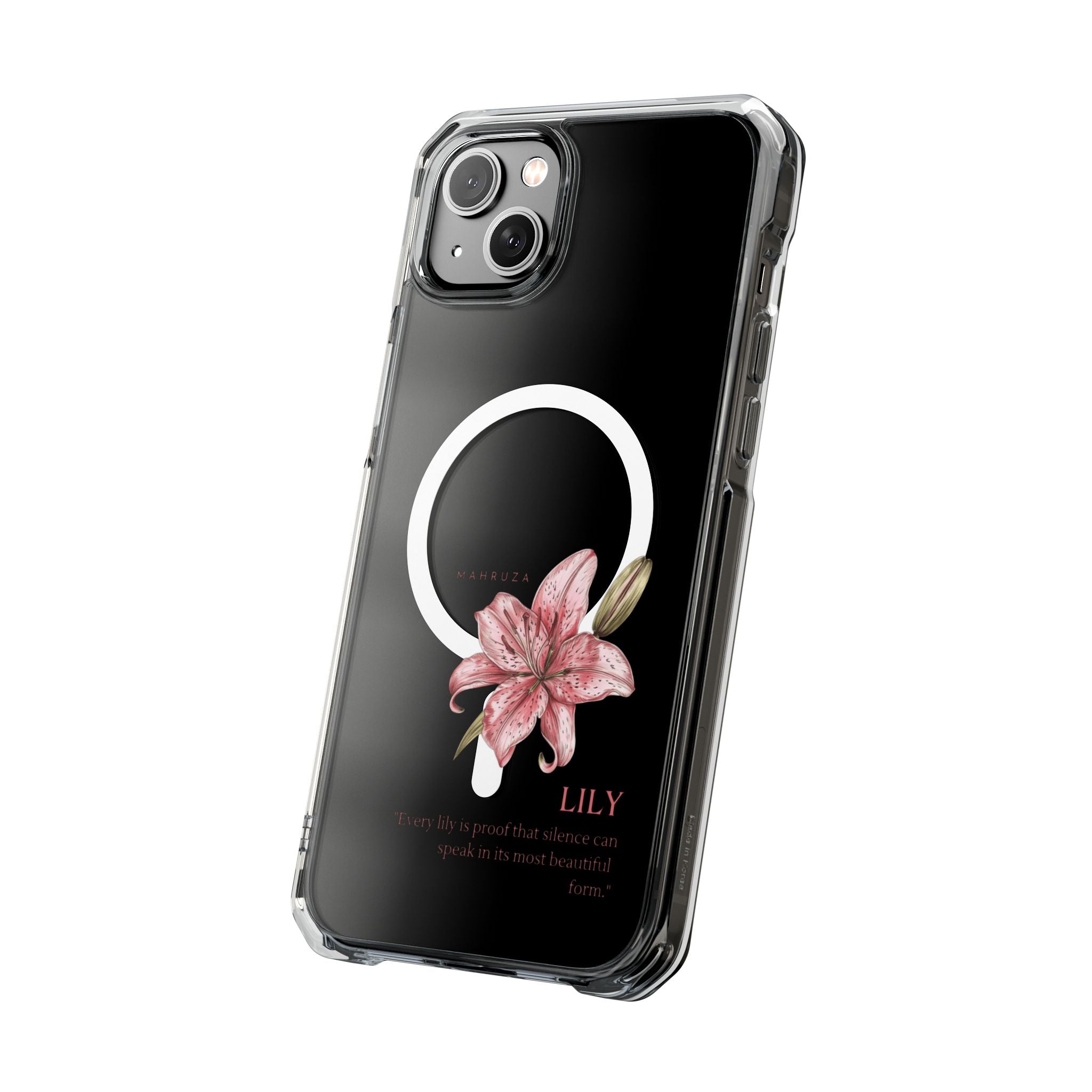 Clear Magnetic Phone Case — Pink Lily Floral Design