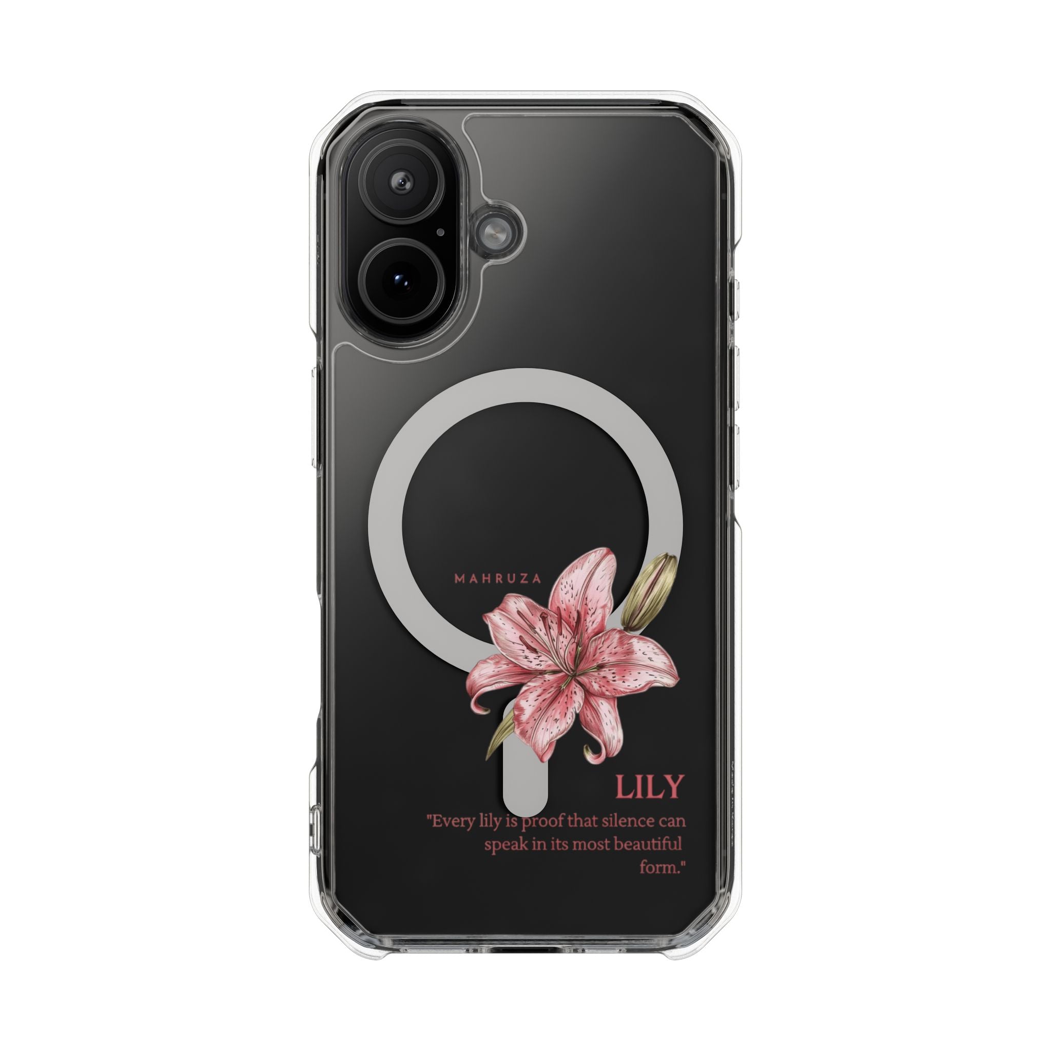 Clear Magnetic Phone Case — Pink Lily Floral Design