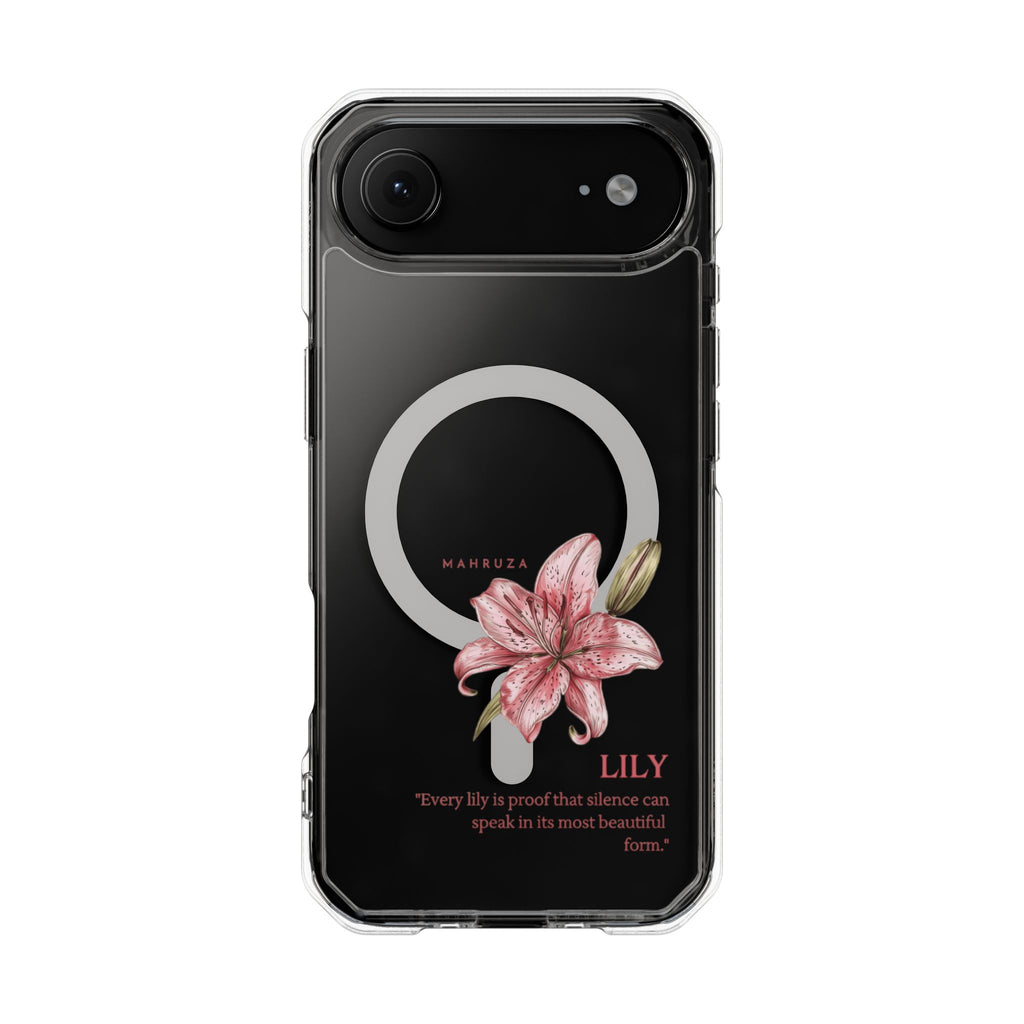 Clear Magnetic Phone Case — Pink Lily Floral Design