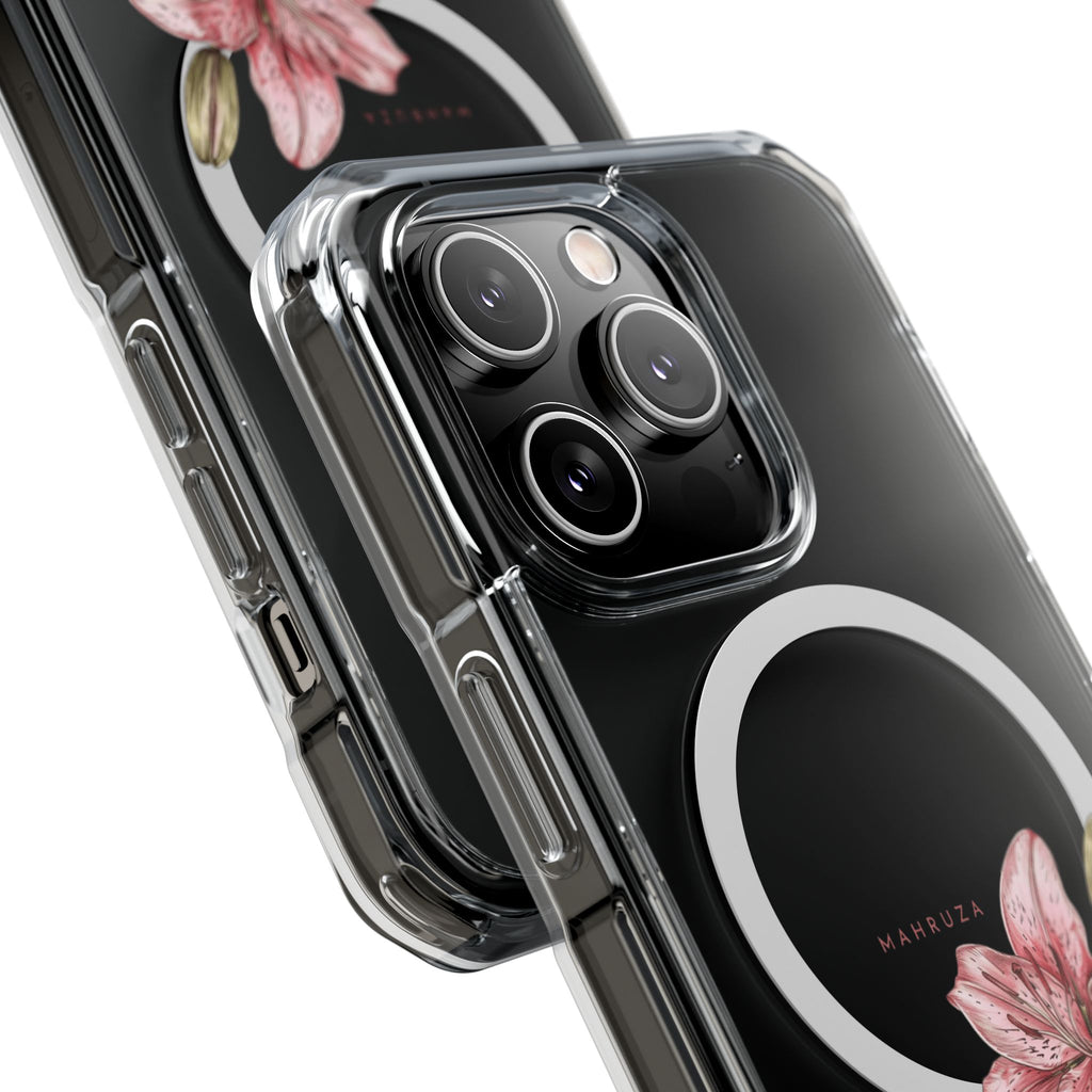 Clear Magnetic Phone Case — Pink Lily Floral Design