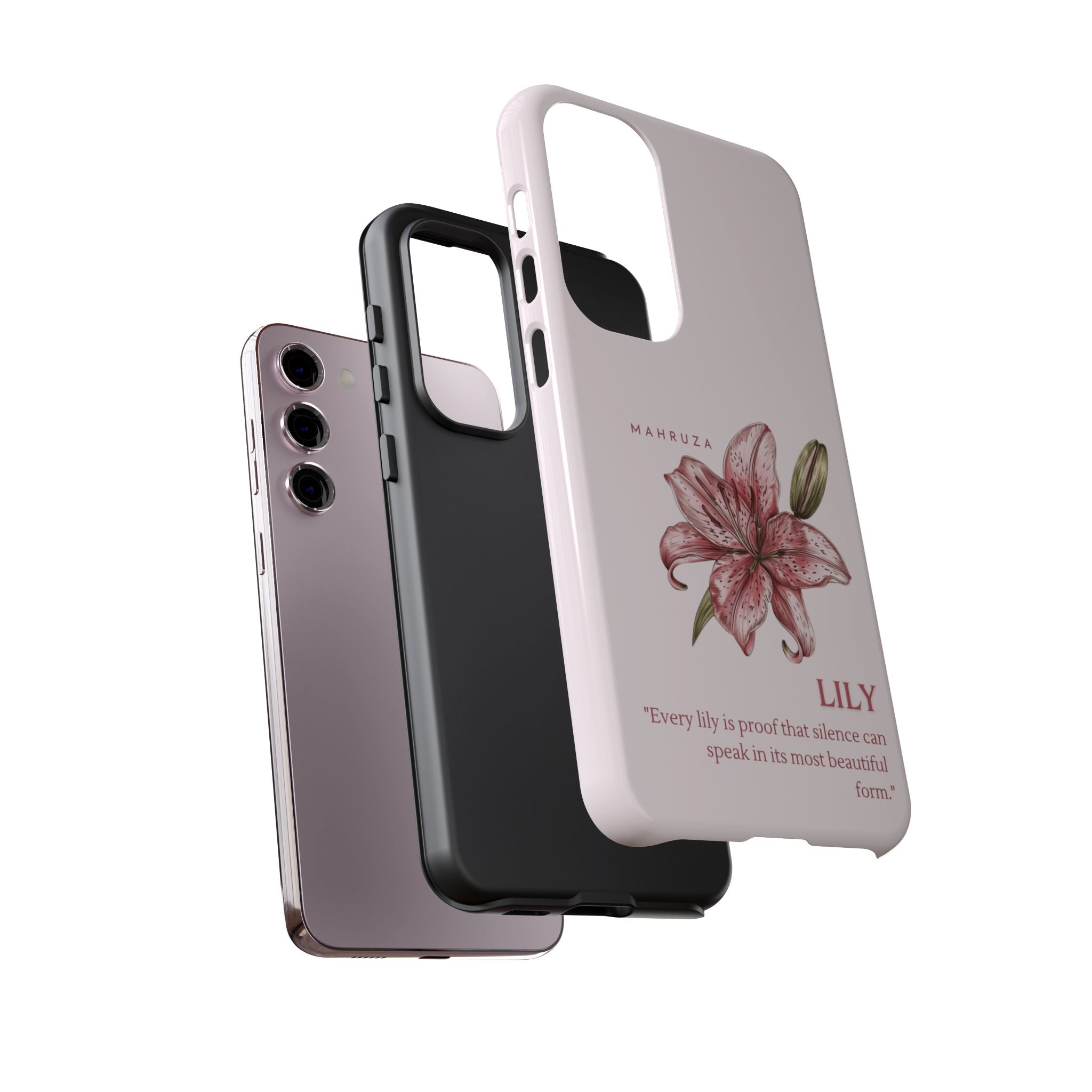 Lily Floral Tough Phone Case — Pink Botanical Quote Protective Cover