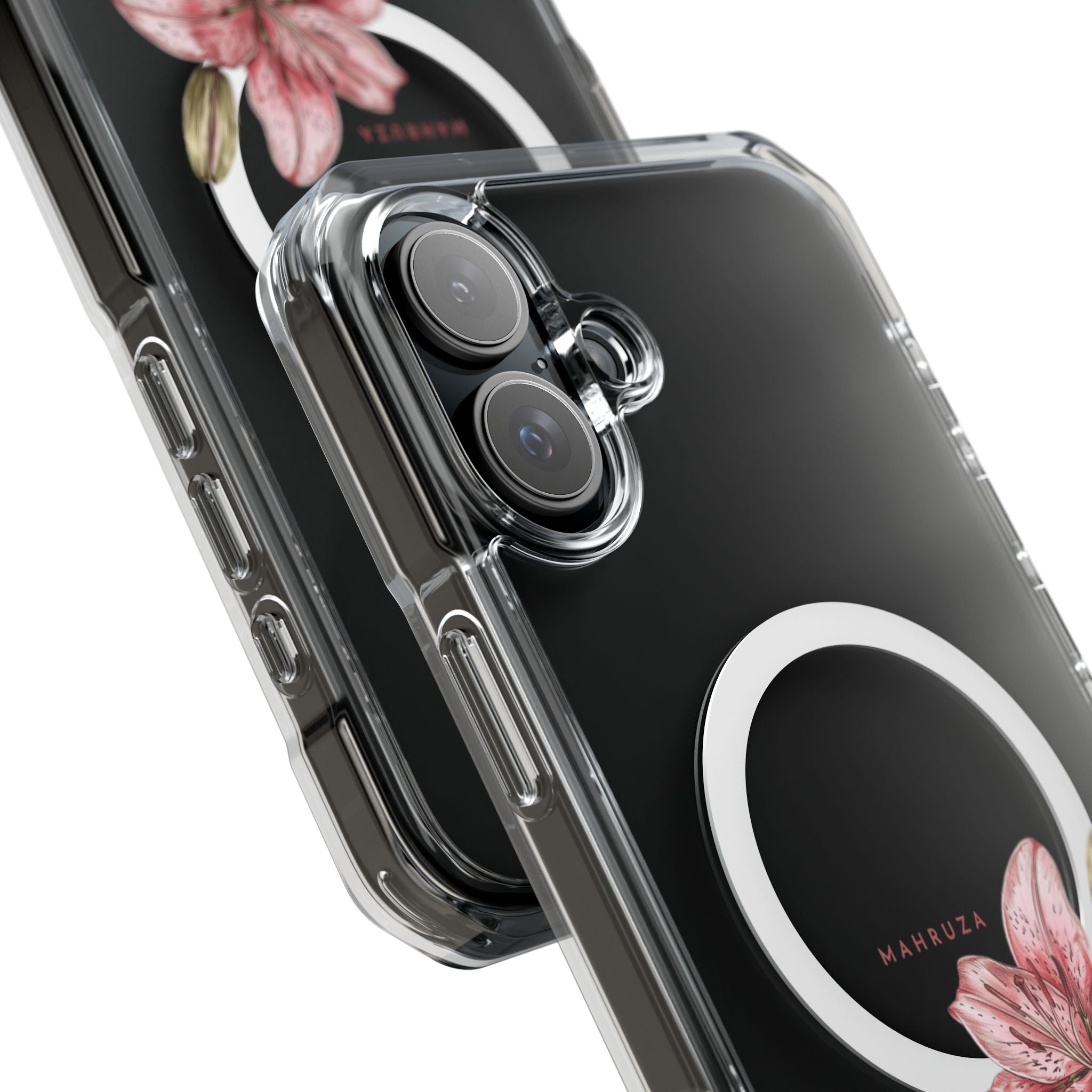 Clear Magnetic Phone Case — Pink Lily Floral Design