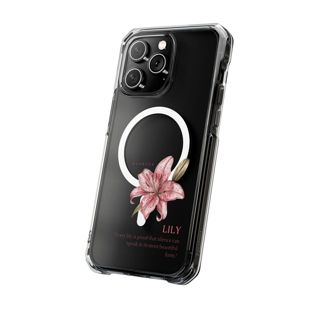 Clear Magnetic Phone Case — Pink Lily Floral Design