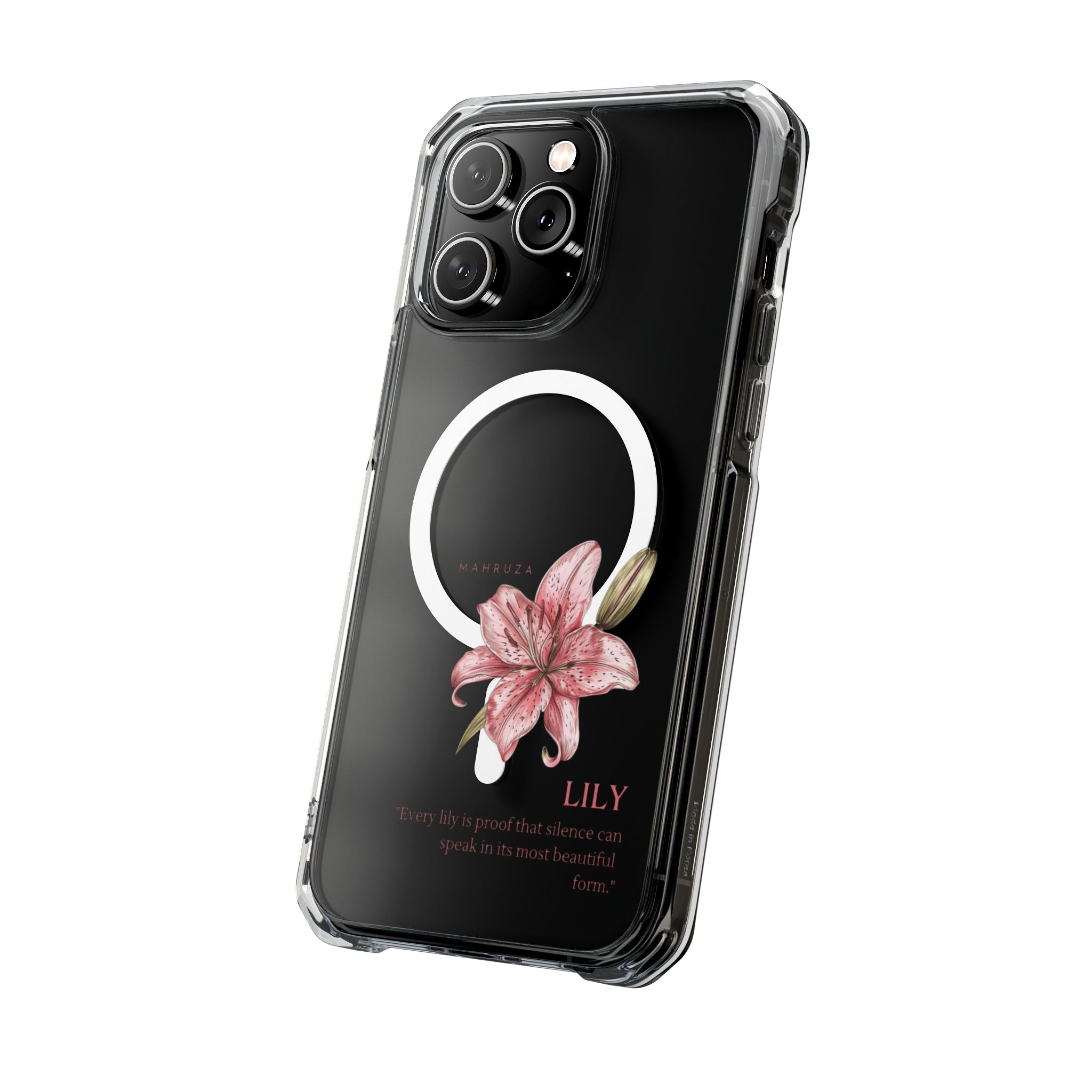 Clear Magnetic Phone Case — Pink Lily Floral Design