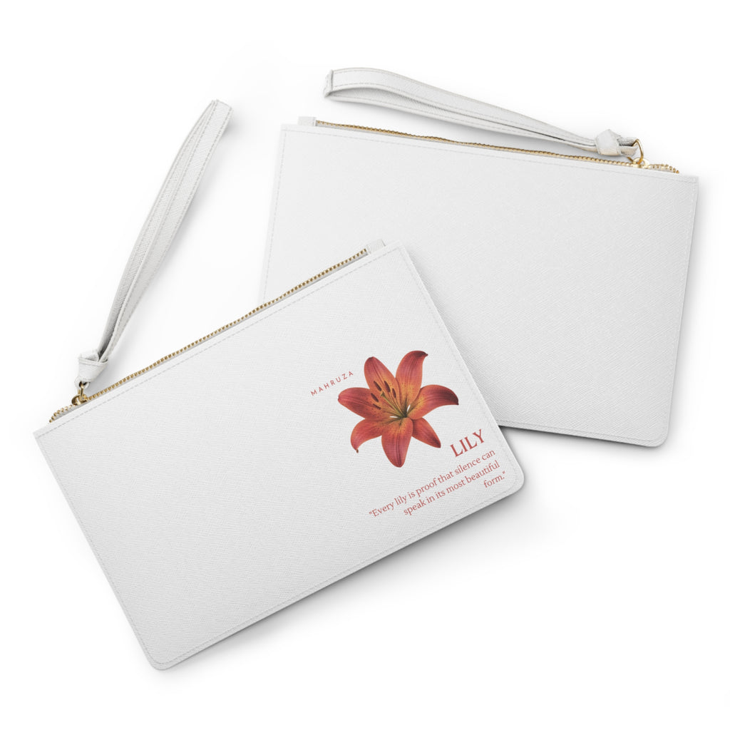 Lily Floral Clutch Bag — Botanical Accent Wristlet with 'Lily' Quote