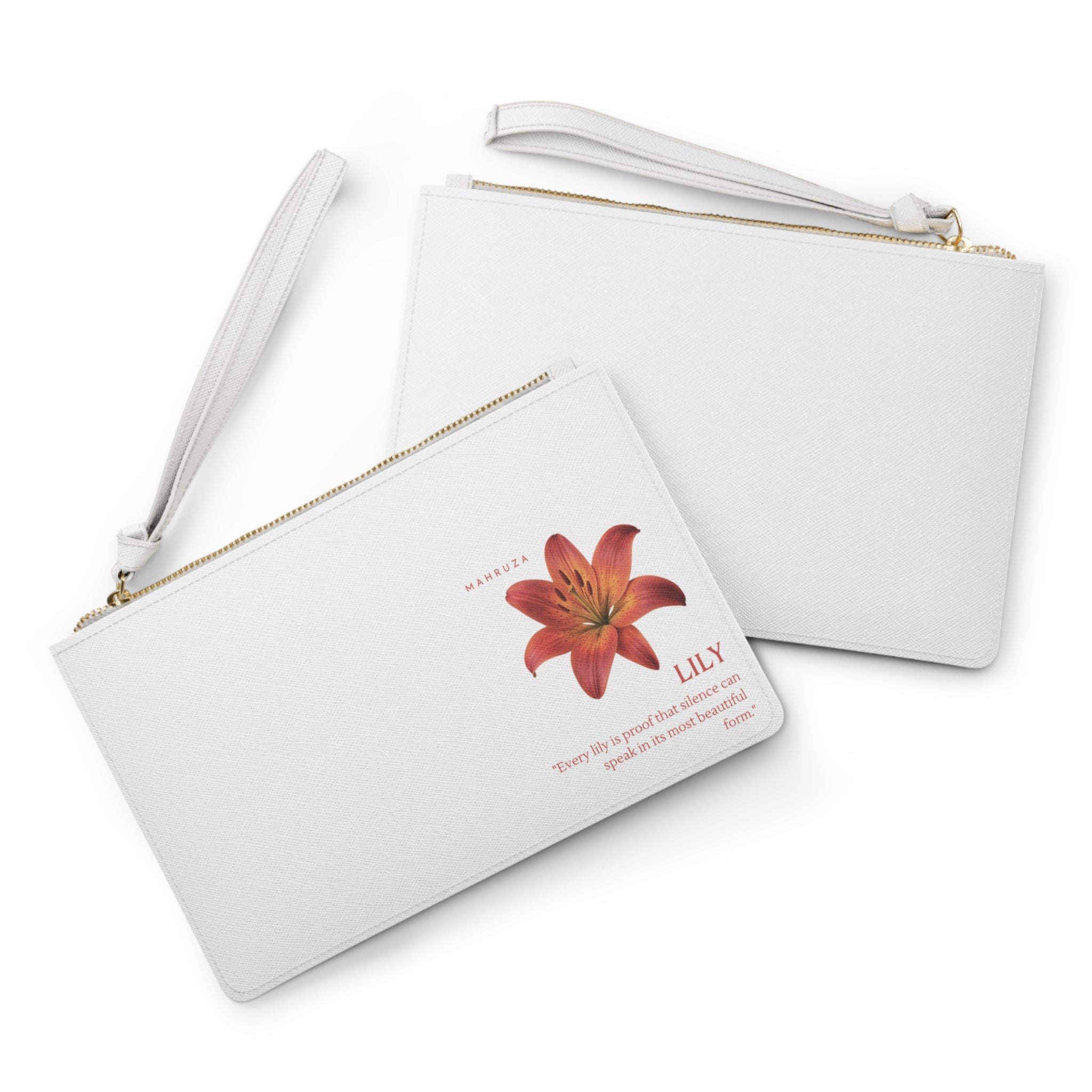 Lily Floral Clutch Bag — Botanical Accent Wristlet with 'Lily' Quote