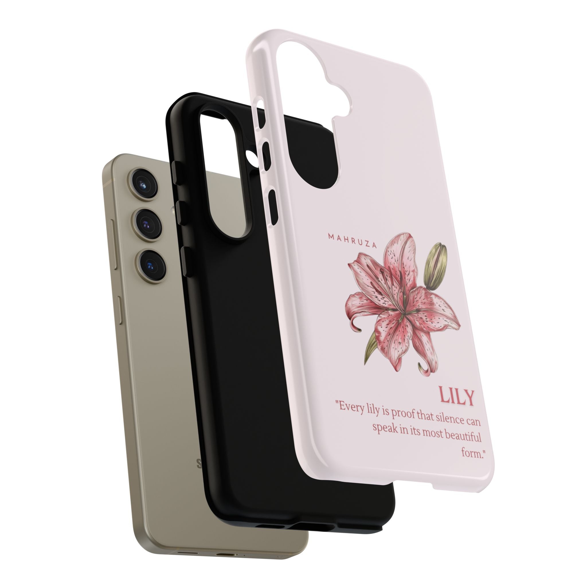 Lily Floral Tough Phone Case — Pink Botanical Quote Protective Cover