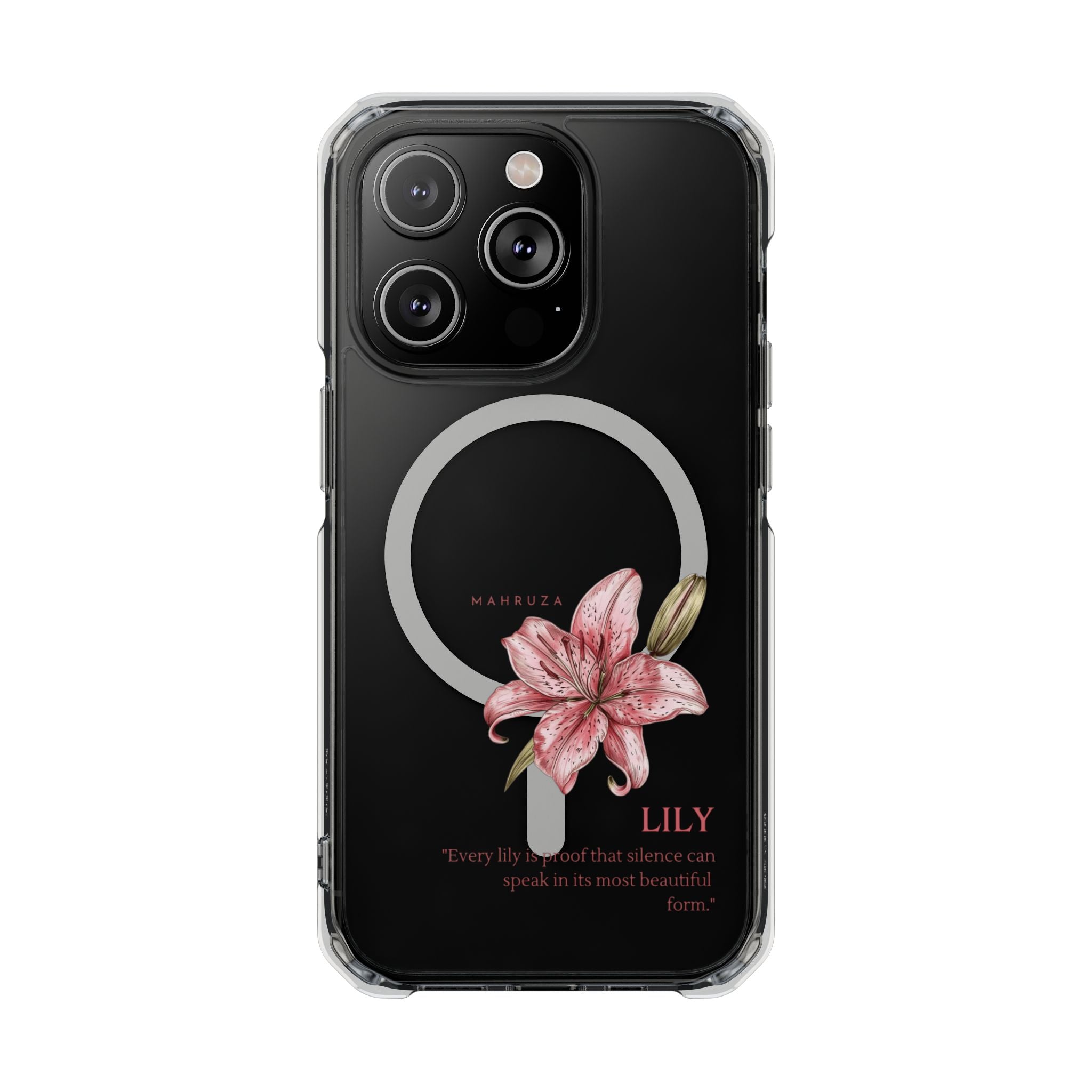 Clear Magnetic Phone Case — Pink Lily Floral Design