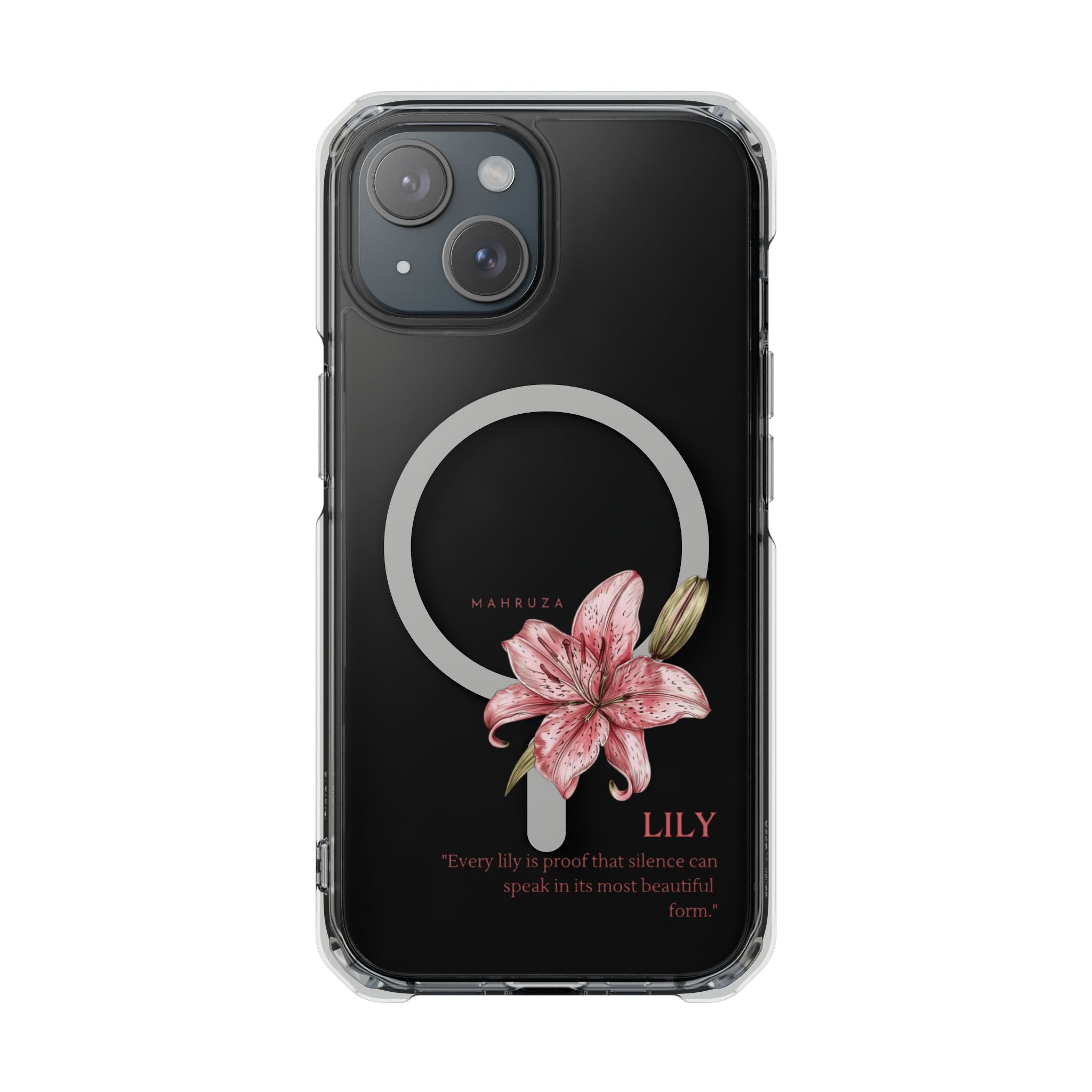 Clear Magnetic Phone Case — Pink Lily Floral Design
