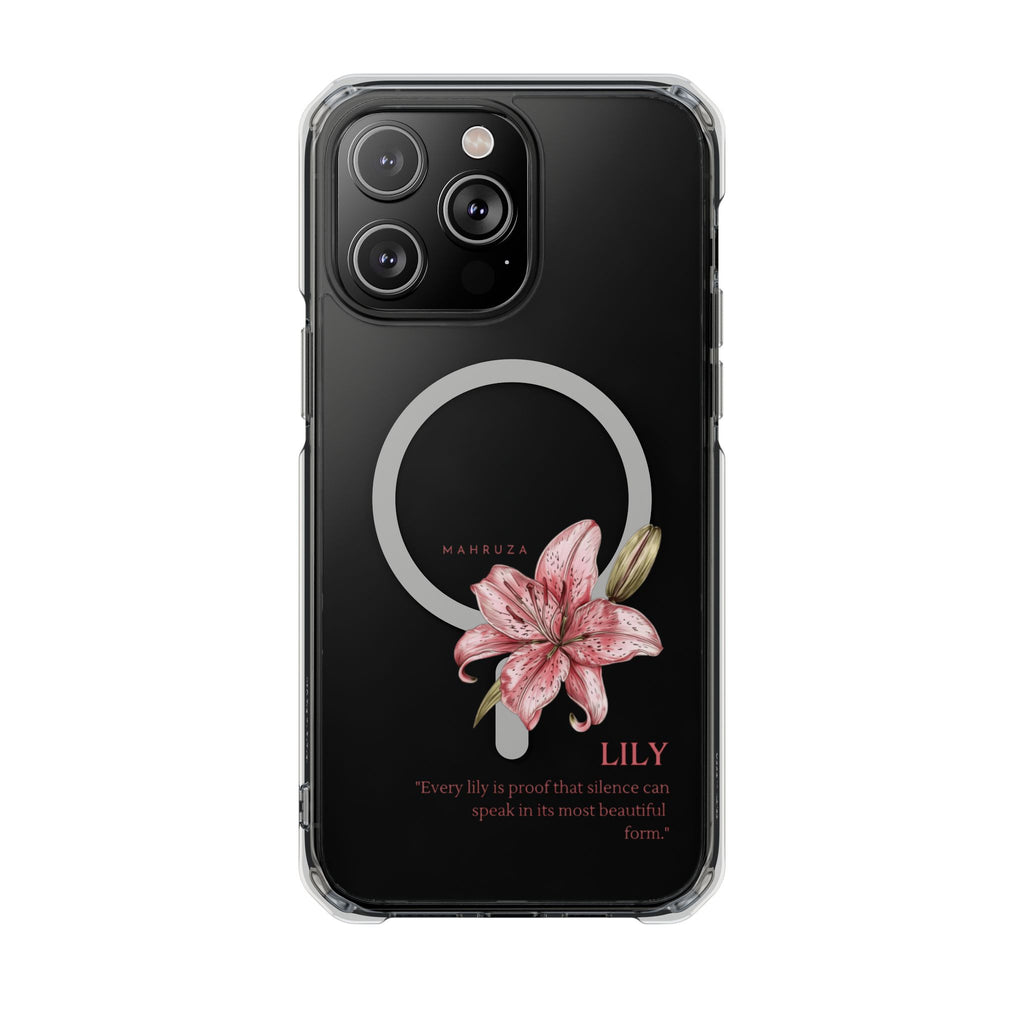 Clear Magnetic Phone Case — Pink Lily Floral Design