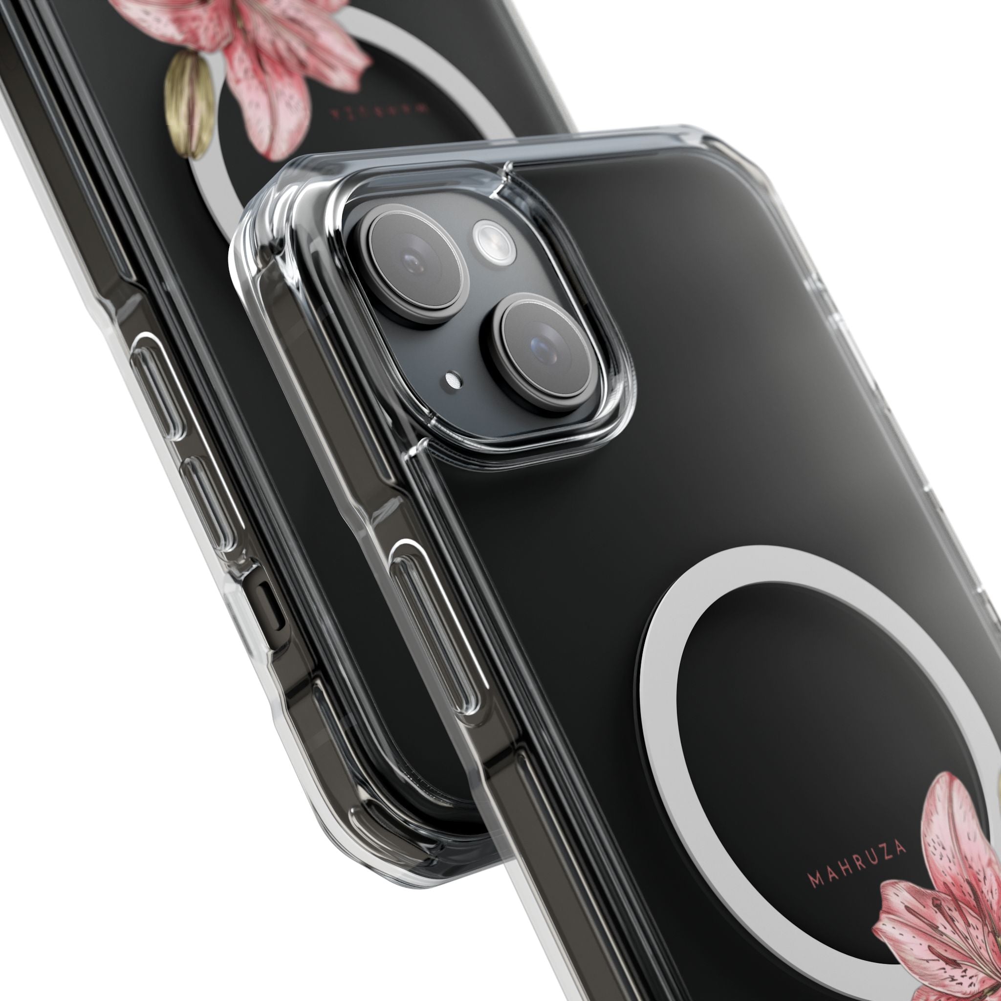 Clear Magnetic Phone Case — Pink Lily Floral Design