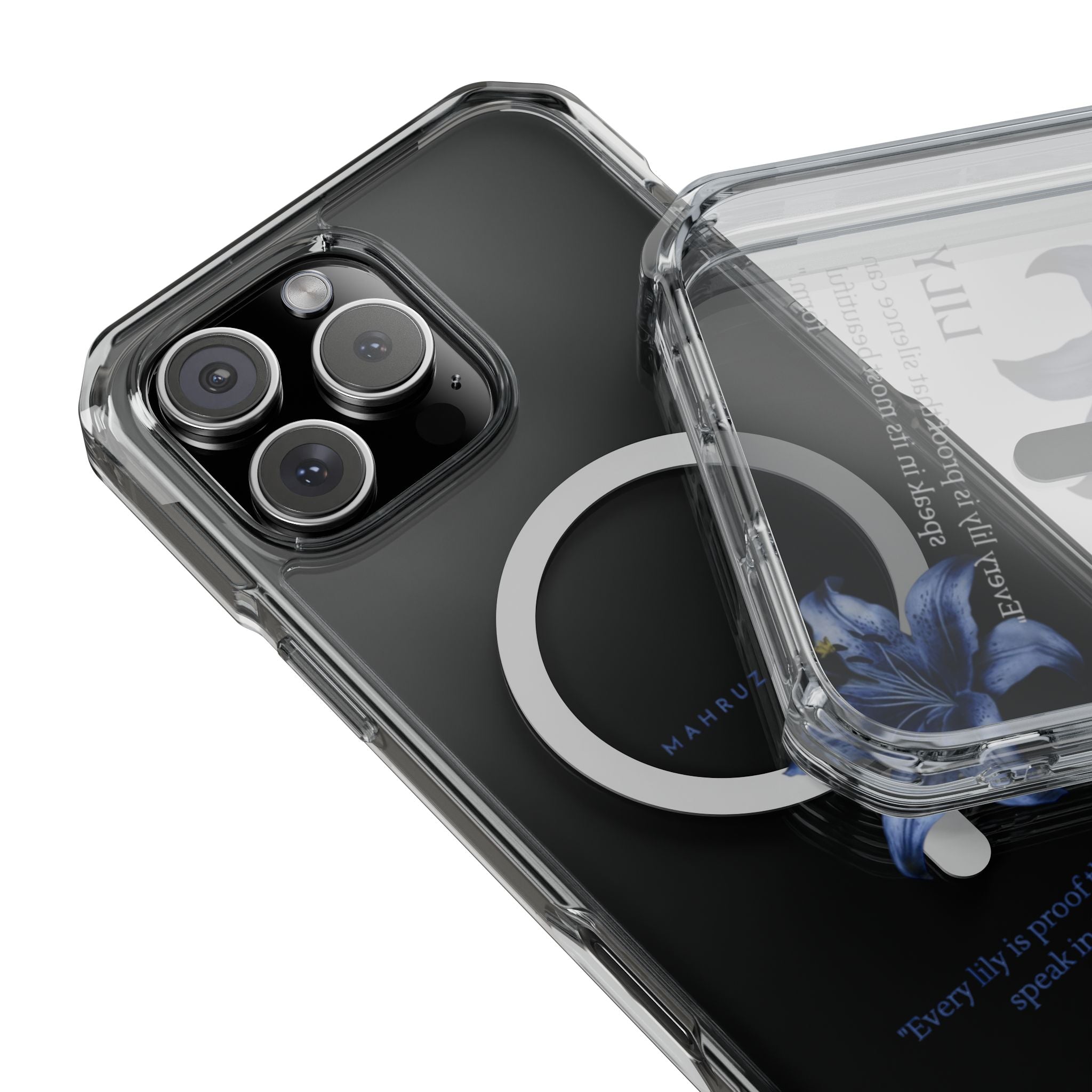Clear Magnetic Phone Case — Blue Lily Design