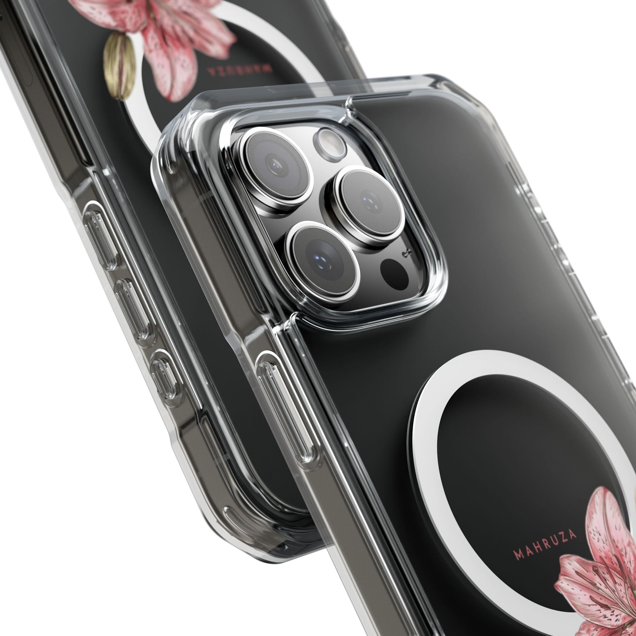 Clear Magnetic Phone Case — Pink Lily Floral Design