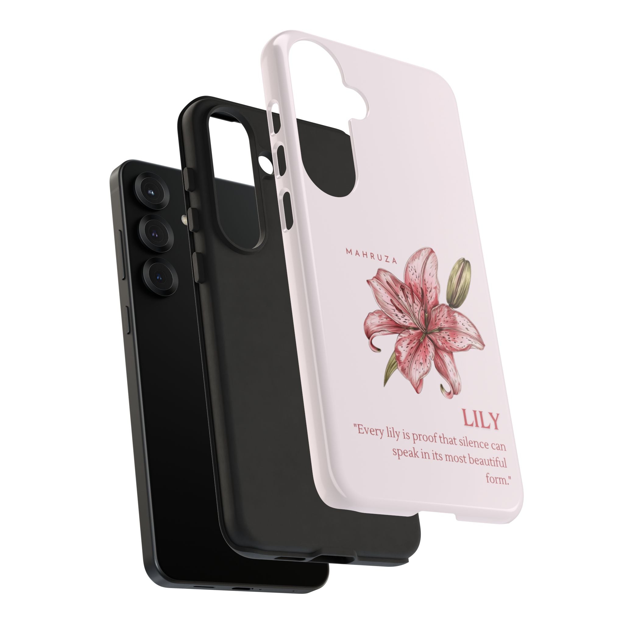 Lily Floral Tough Phone Case — Pink Botanical Quote Protective Cover
