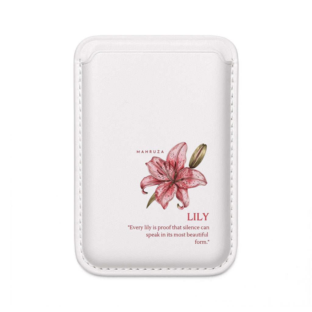 Lily Floral Vegan MagSafe Wallet — Slim Card Holder with Botanical Quote