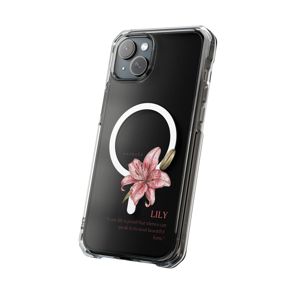 Clear Magnetic Phone Case — Pink Lily Floral Design
