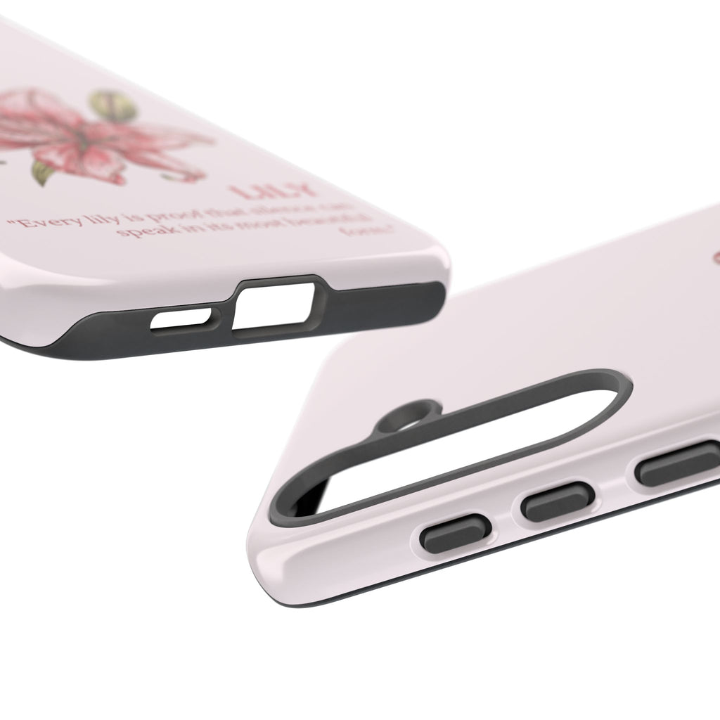Lily Floral Tough Phone Case — Pink Botanical Quote Protective Cover