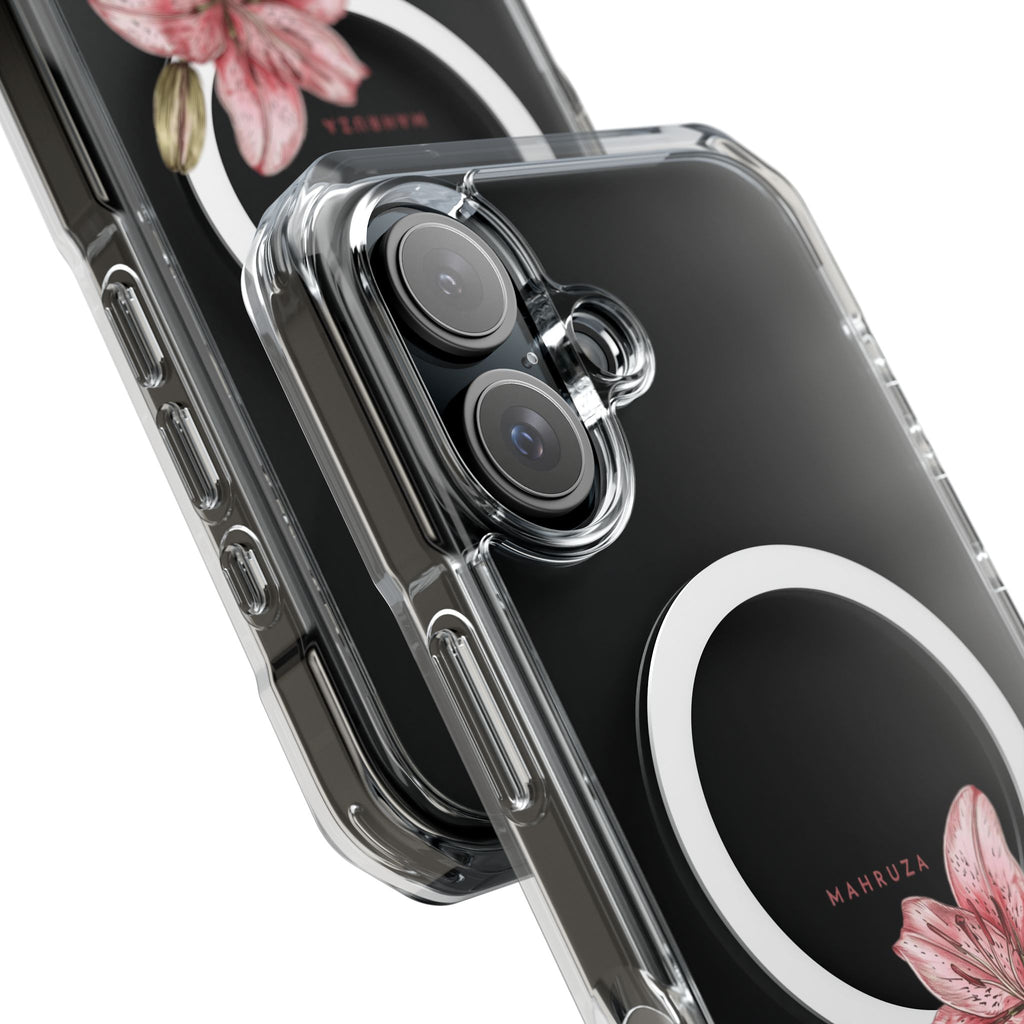 Clear Magnetic Phone Case — Pink Lily Floral Design