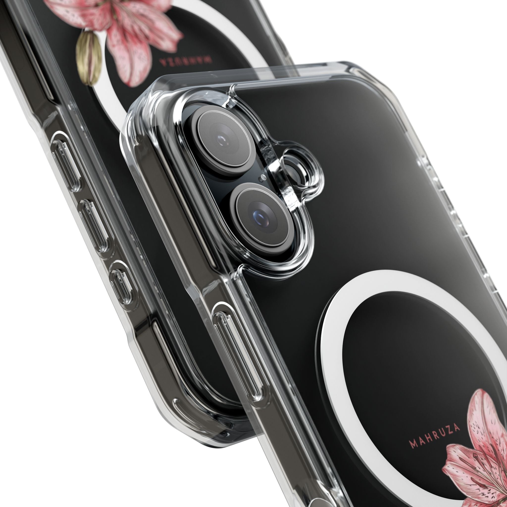 Clear Magnetic Phone Case — Pink Lily Floral Design
