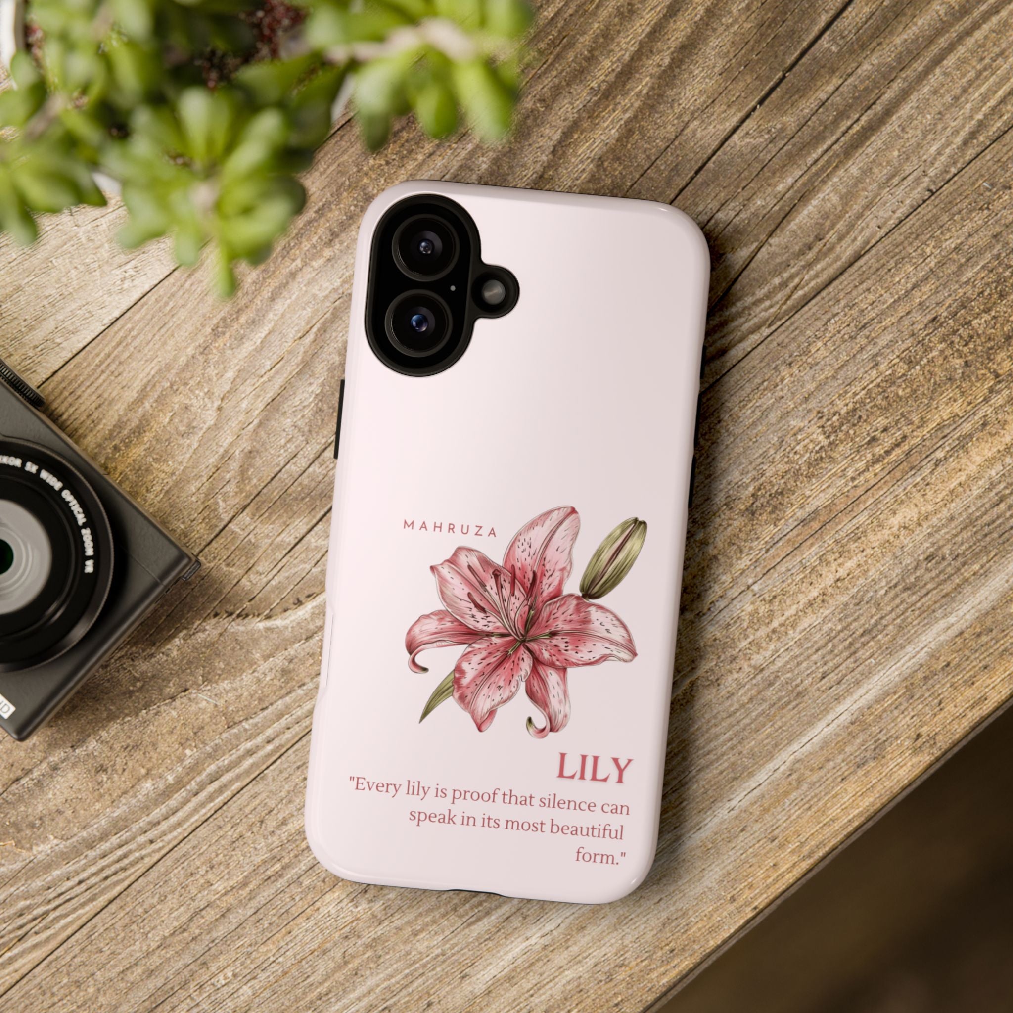 Lily Floral Tough Phone Case — Pink Botanical Quote Protective Cover