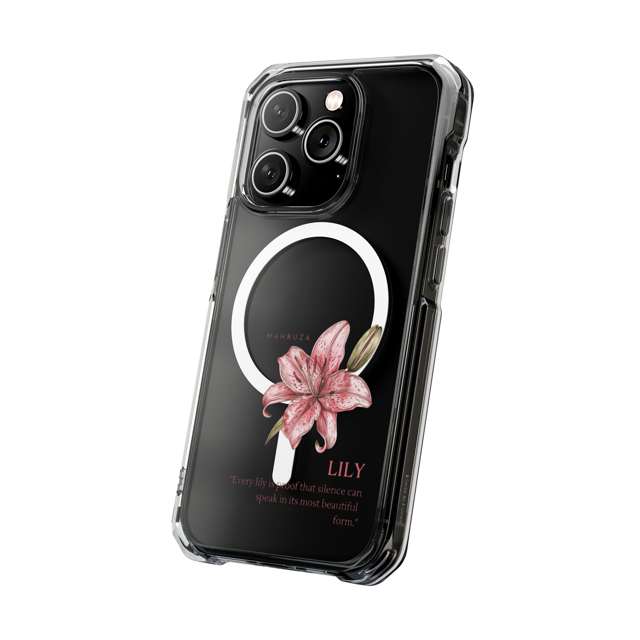 Clear Magnetic Phone Case — Pink Lily Floral Design
