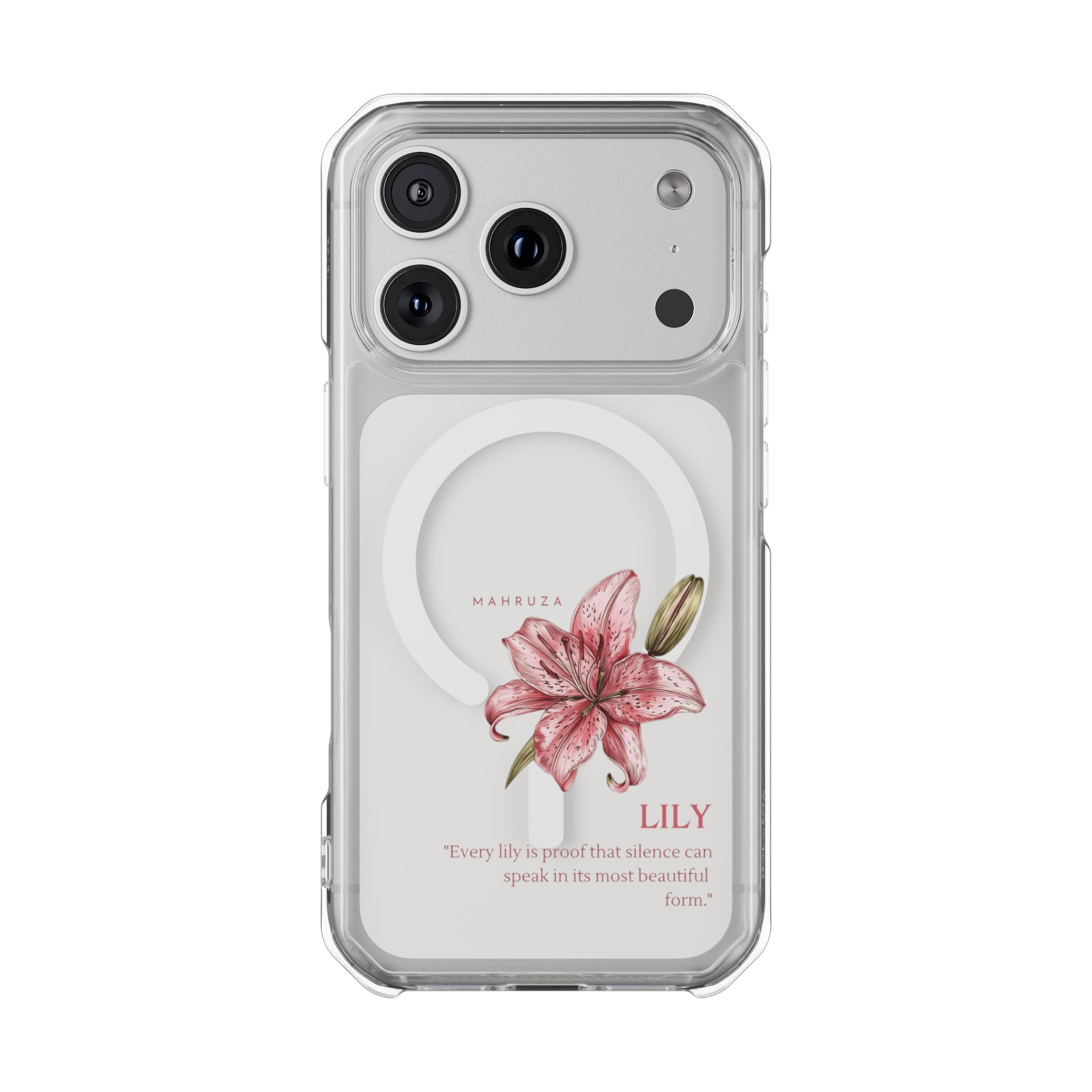 Clear Magnetic Phone Case — Pink Lily Floral Design