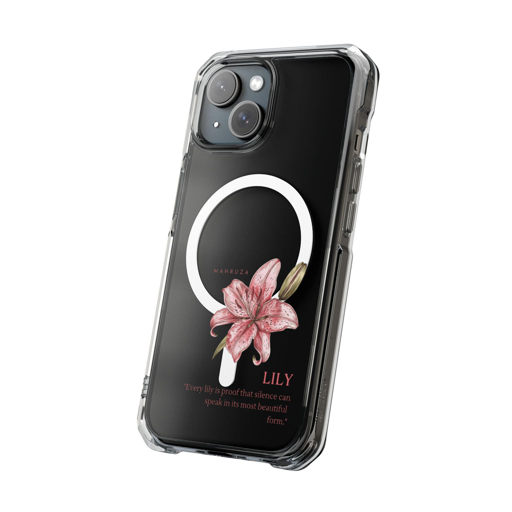 Clear Magnetic Phone Case — Pink Lily Floral Design