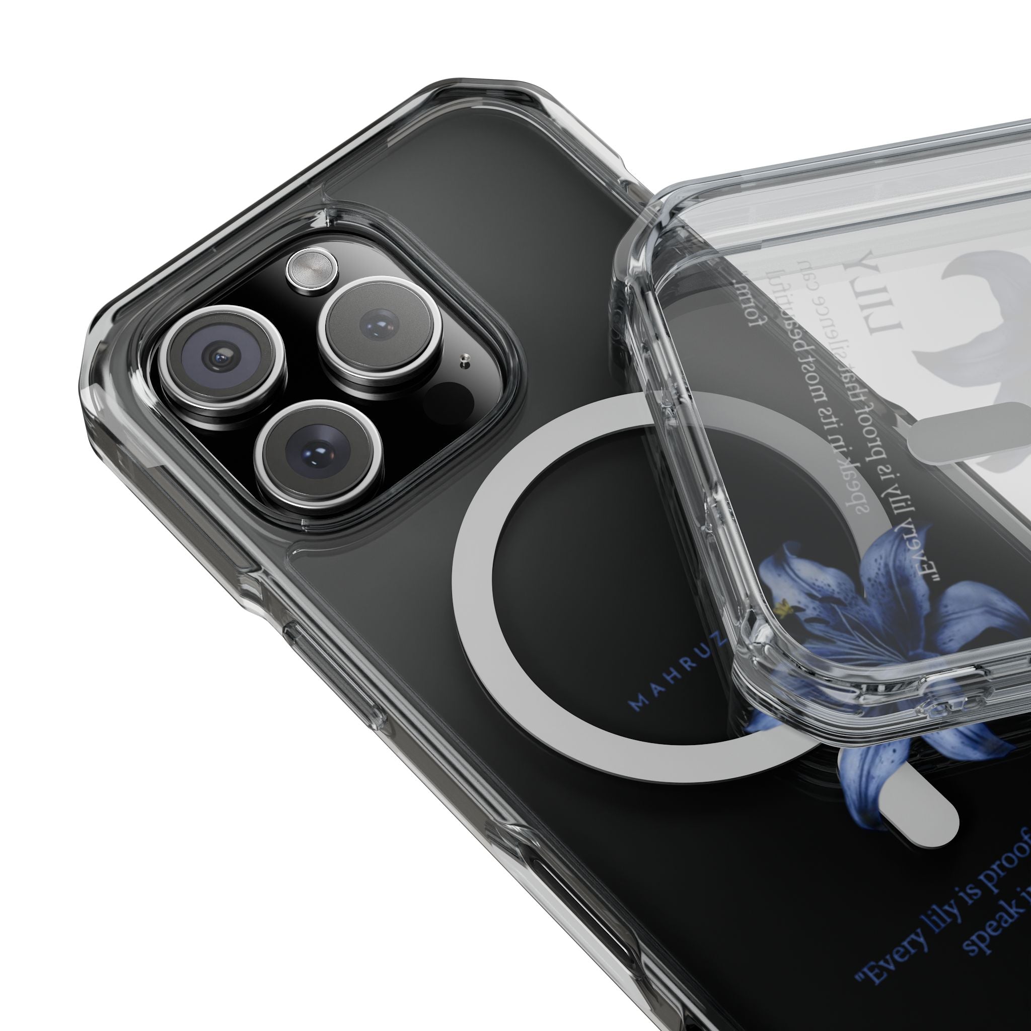 Clear Magnetic Phone Case — Blue Lily Design