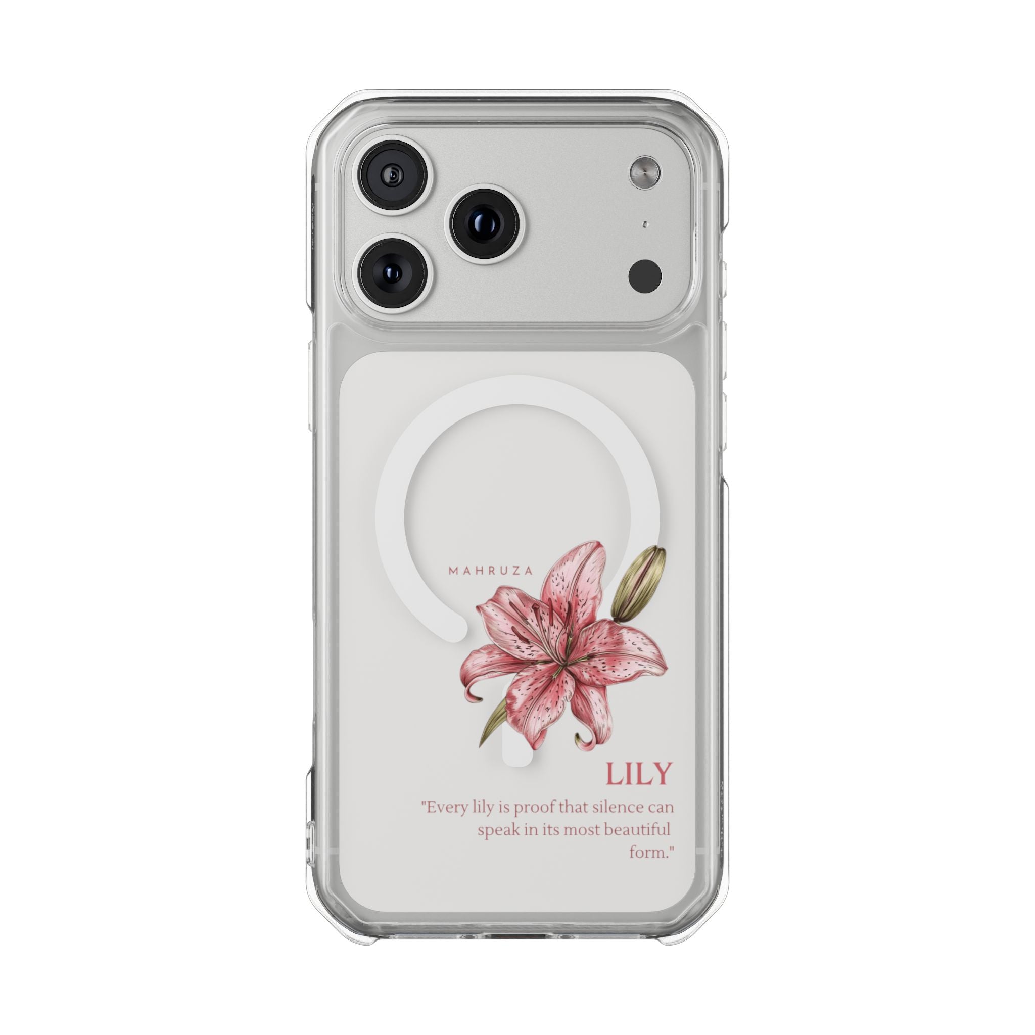 Clear Magnetic Phone Case — Pink Lily Floral Design