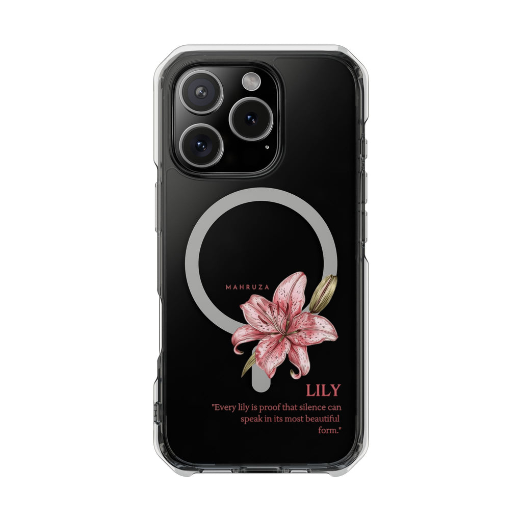 Clear Magnetic Phone Case — Pink Lily Floral Design